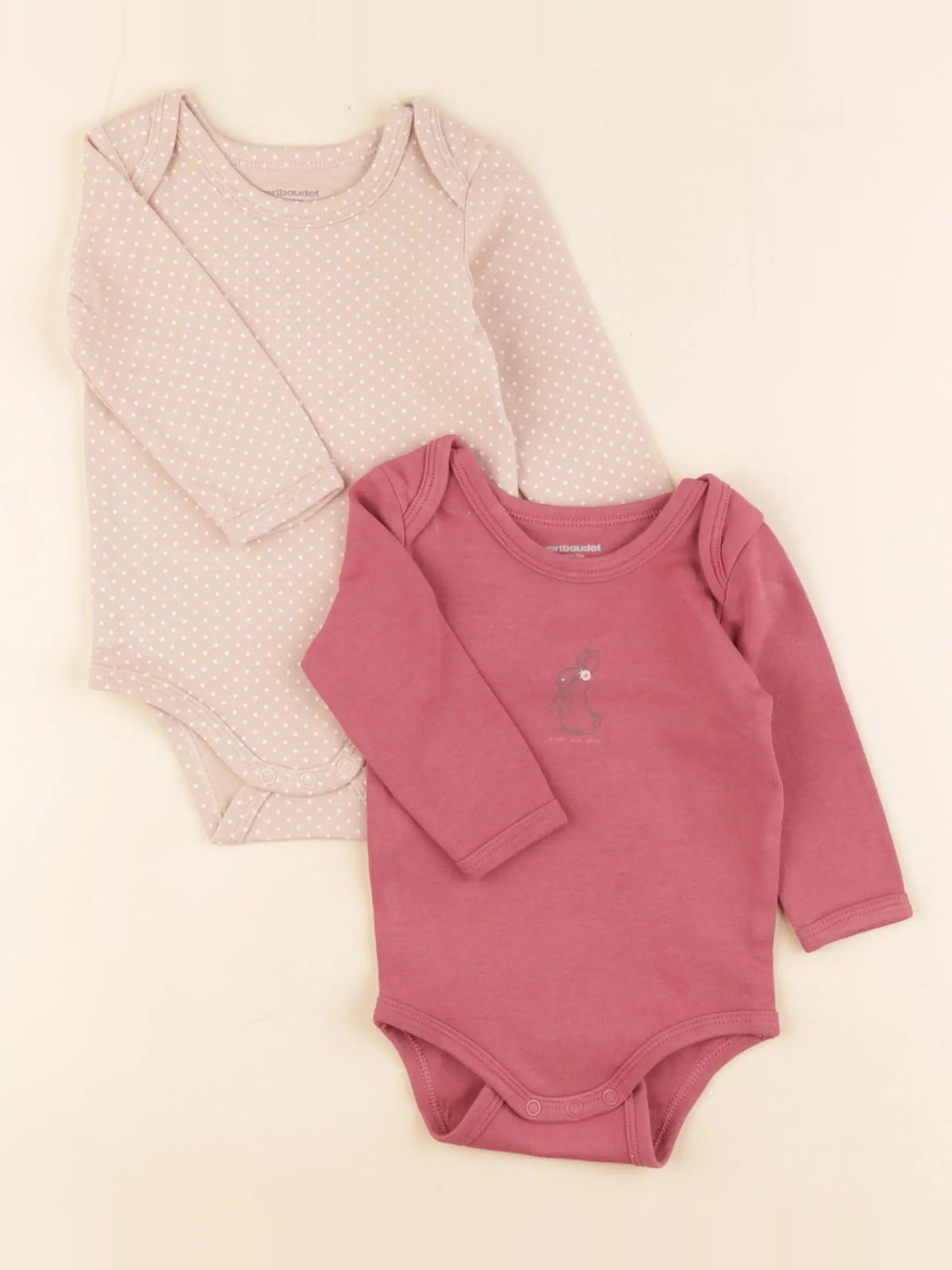 Vertbaudet - lot de 2 bodies en coton rose - 6 mois