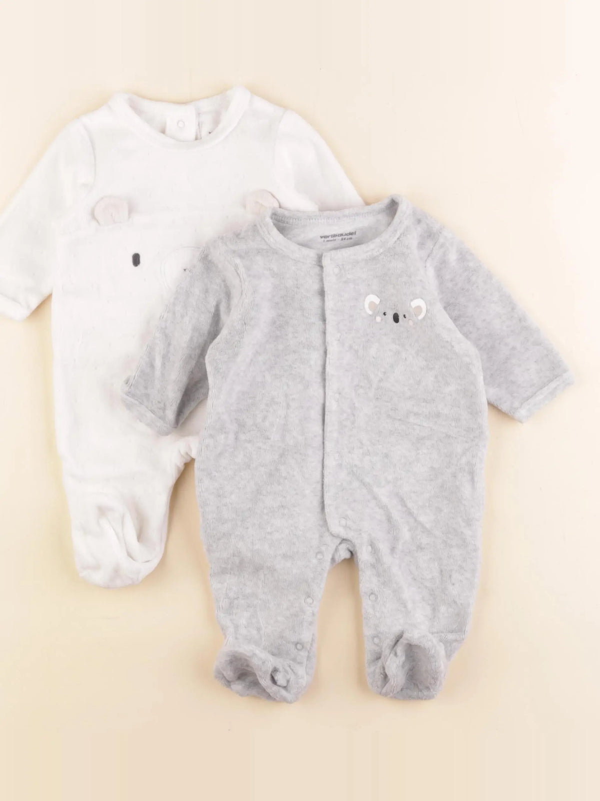 Vertbaudet - lot de 2 pyjamas velours blanc, gris - 1 mois