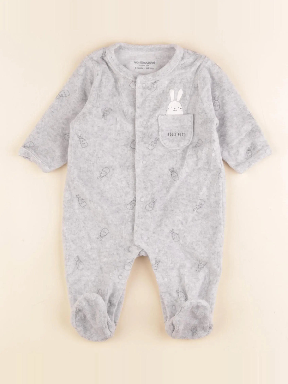 Vertbaudet - pyjama velours gris - 3 mois