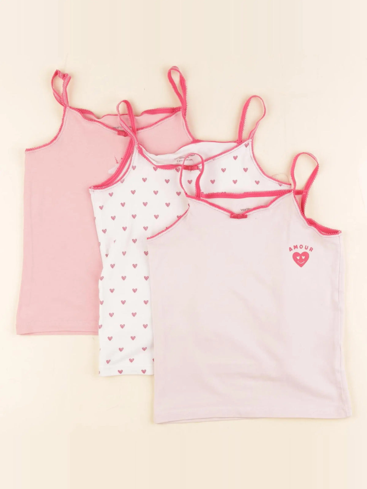 Vertbaudet - lot de 3 maillots de corps rose - 4 ans