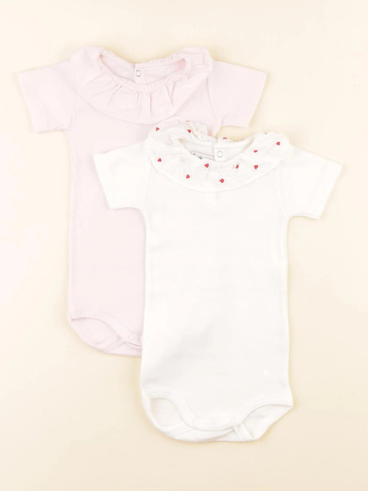 Petit Bateau - lot de 2 bodies à col blanc, rose - 3 mois