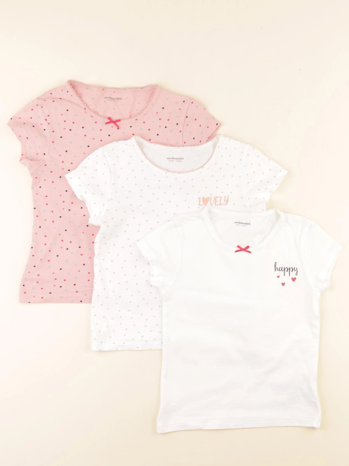 Vertbaudet - lot de 3 maillots de corps blanc, rose - 6 ans