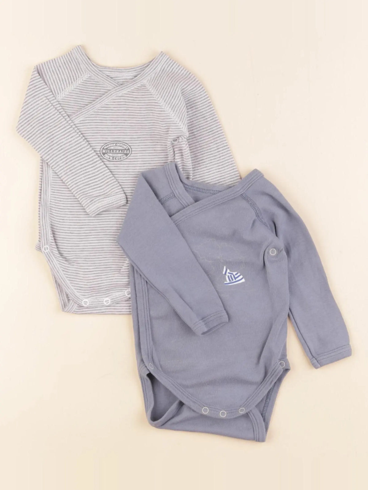 Petit Bateau - lot de 2 bodies en coton gris - 3 mois