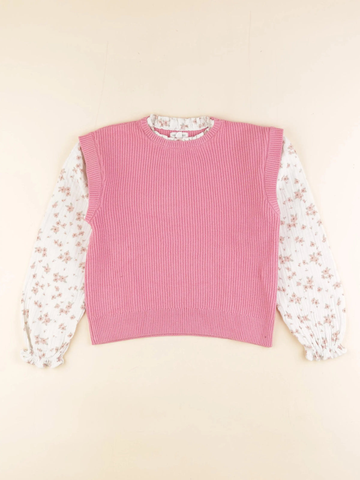 Vertbaudet - pull blanc, rose - 8 ans