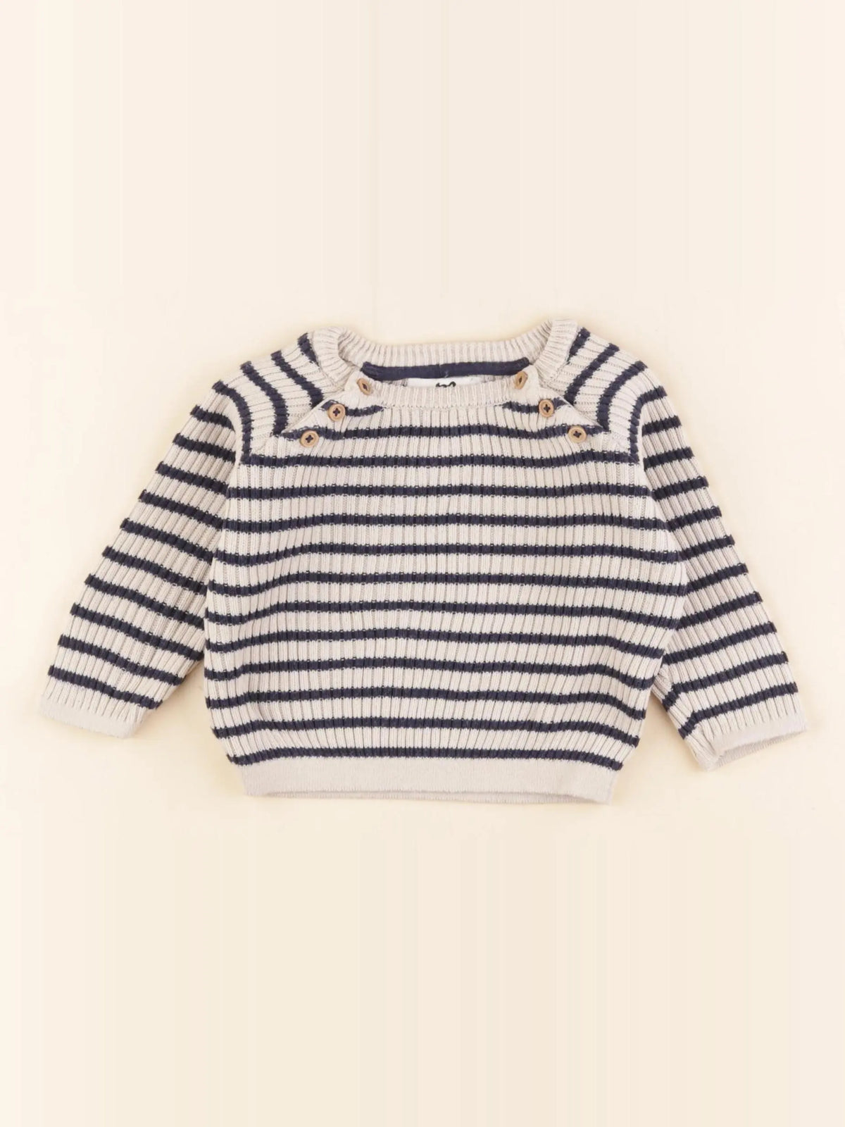 Cyrillus - pull bleu, beige - 3 mois