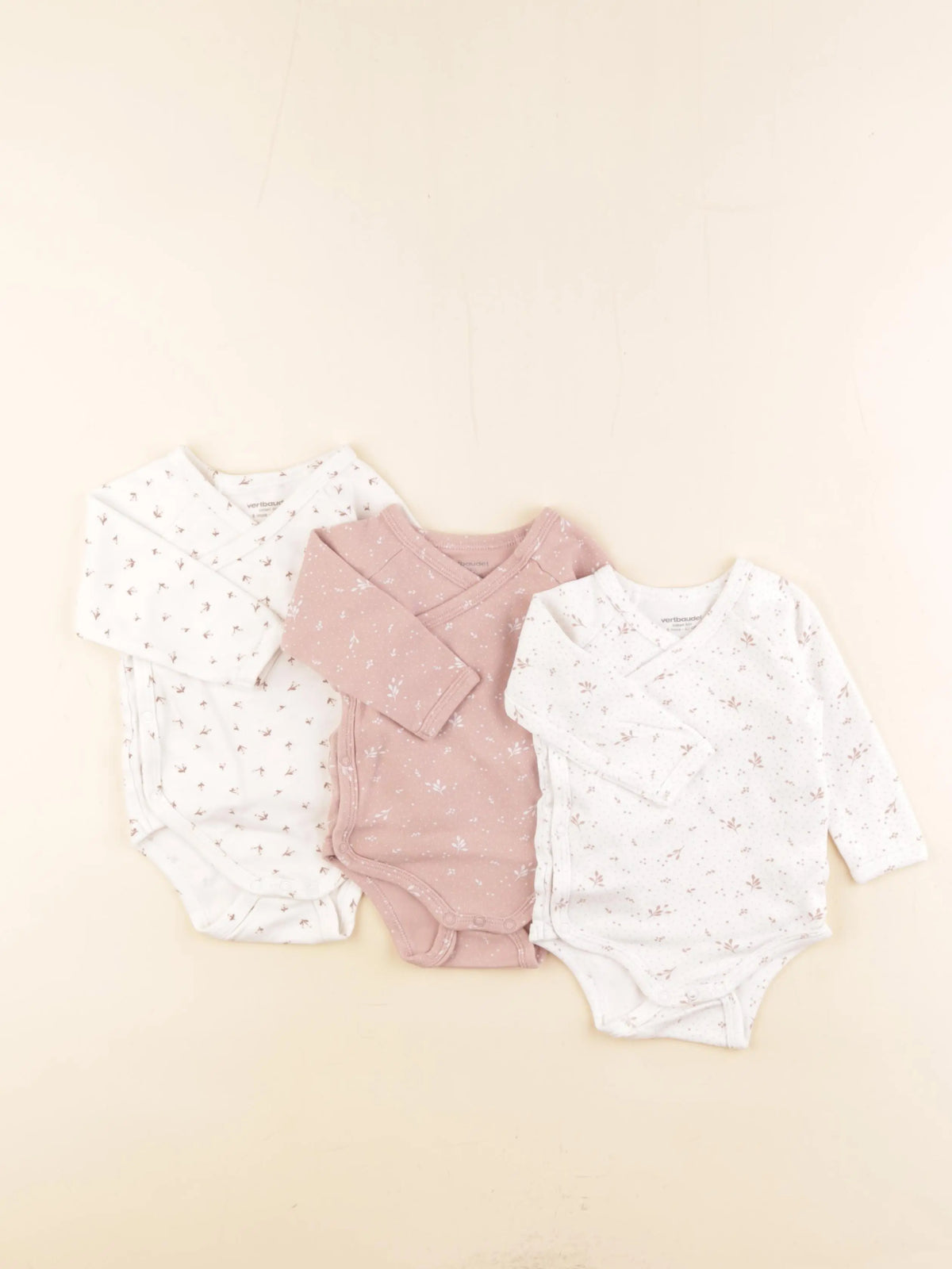Vertbaudet - lot de 3 bodies en coton rose, blanc - 6 mois