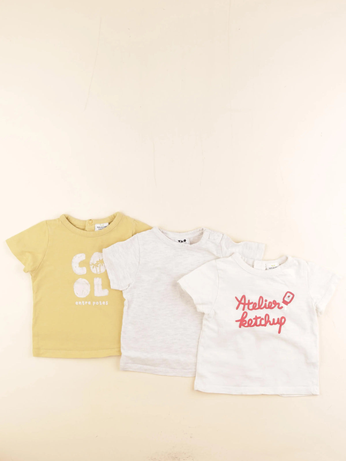 Tape à l'oeil - lot de 3 tee-shirts jaune, beige, blanc - 12 mois