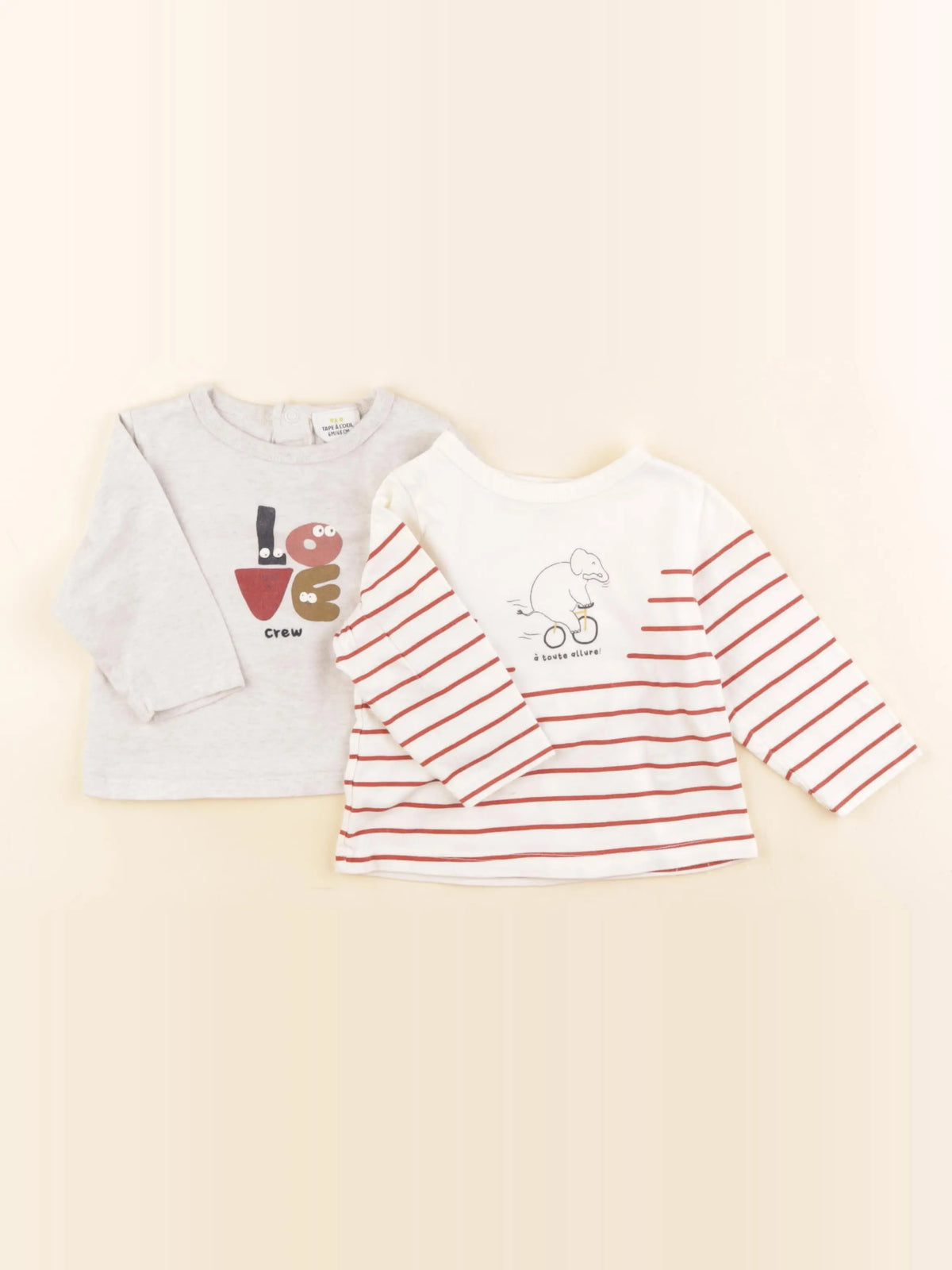 Tape à l'oeil - lot de 2 tee-shirts blanc, beige - 6 mois