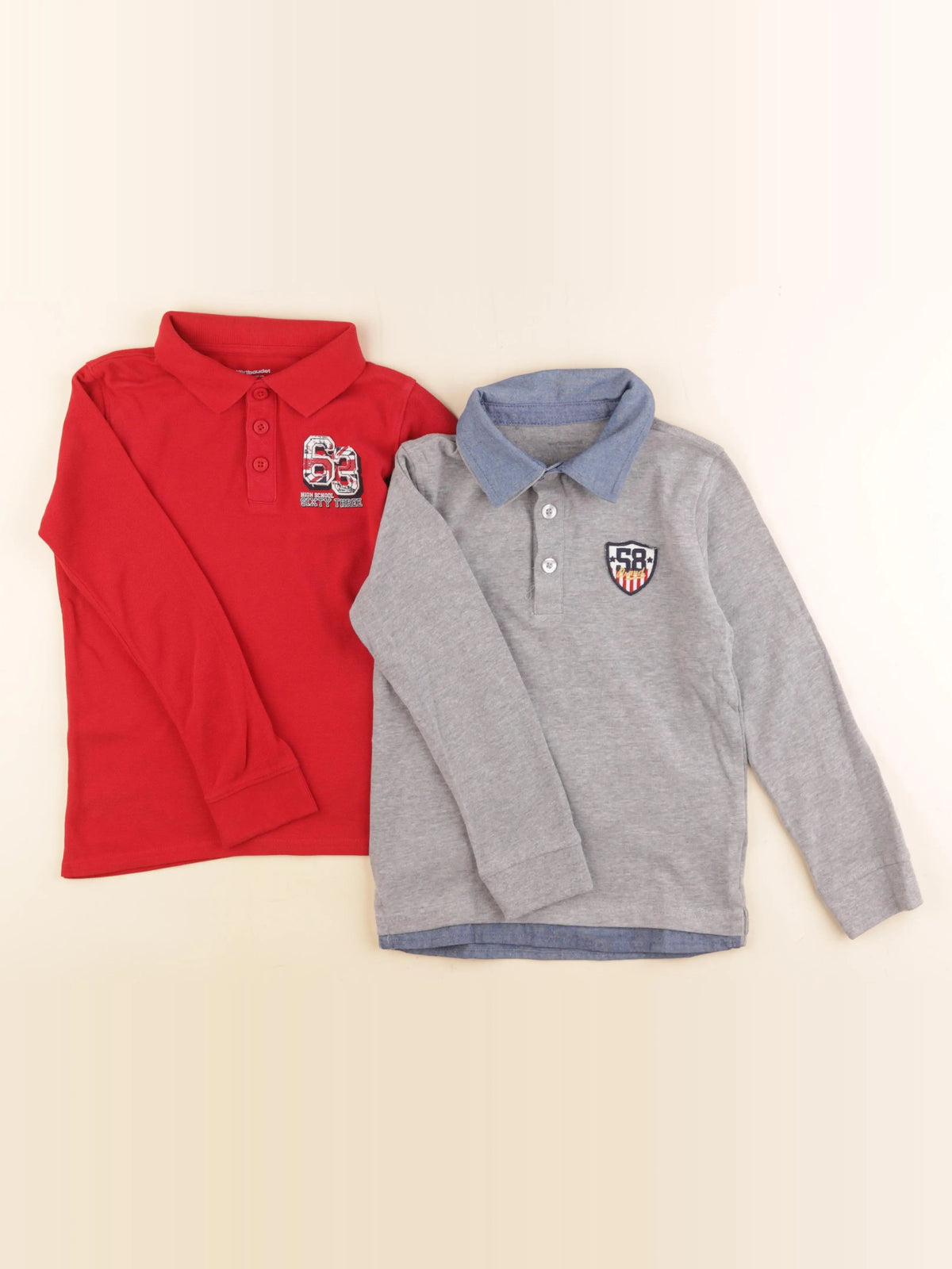 Vertbaudet - polo gris, rouge - 8 ans