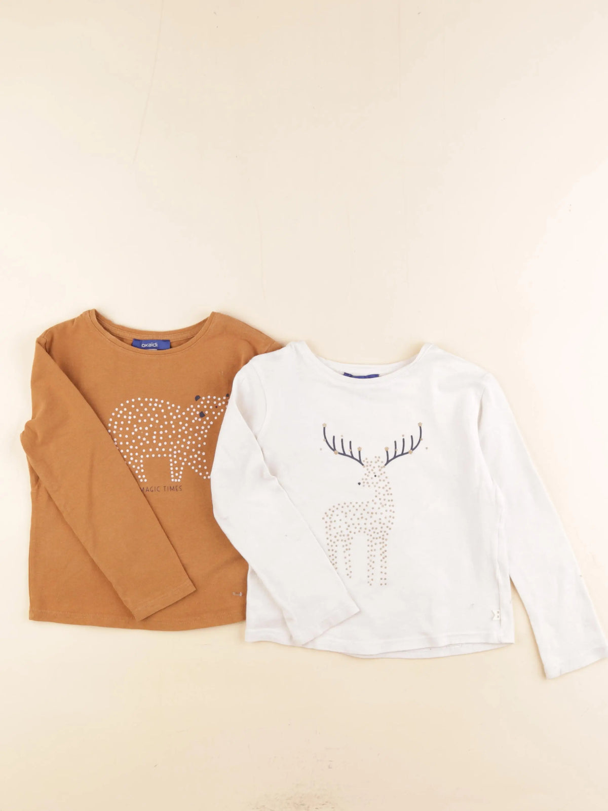Okaidi - lot de 2 tee-shirts beige, marron - 3 ans