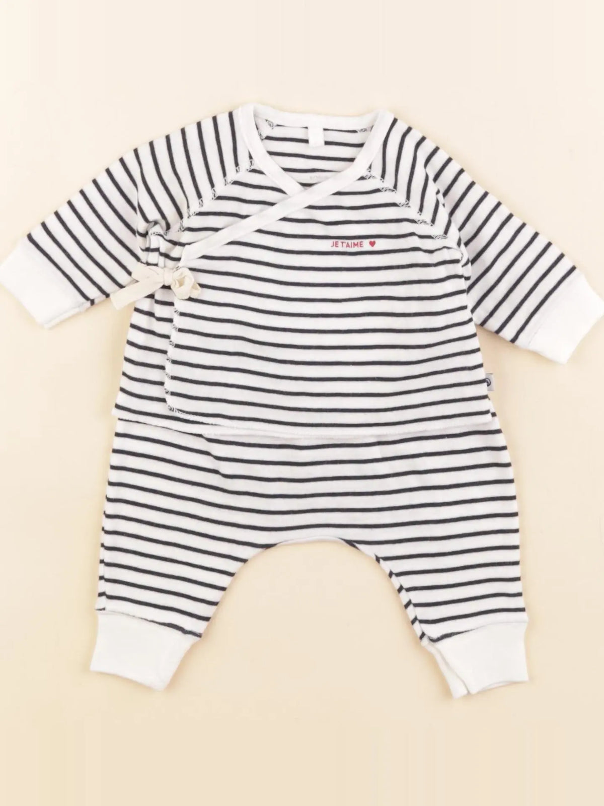 Petit Bateau - ensemble bleu, blanc - 0 mois