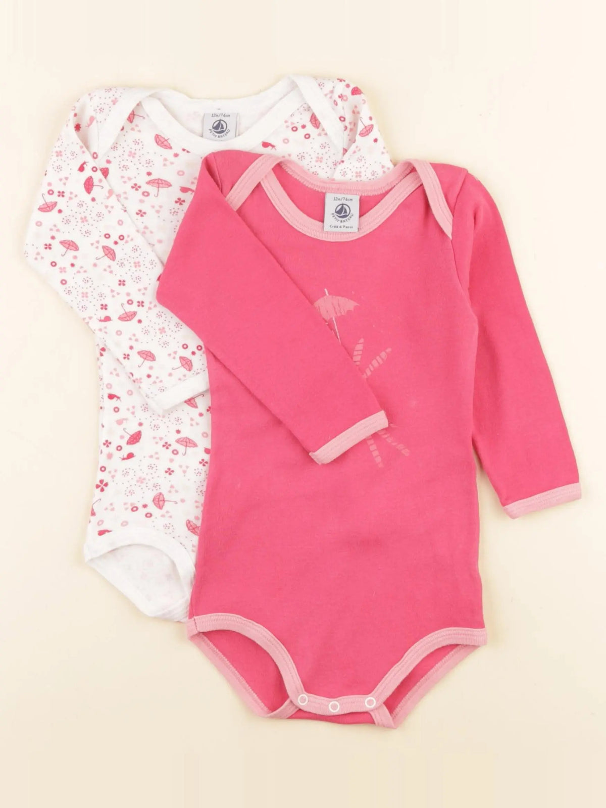 Petit Bateau - lot de 2 bodies en coton rose - 12 mois