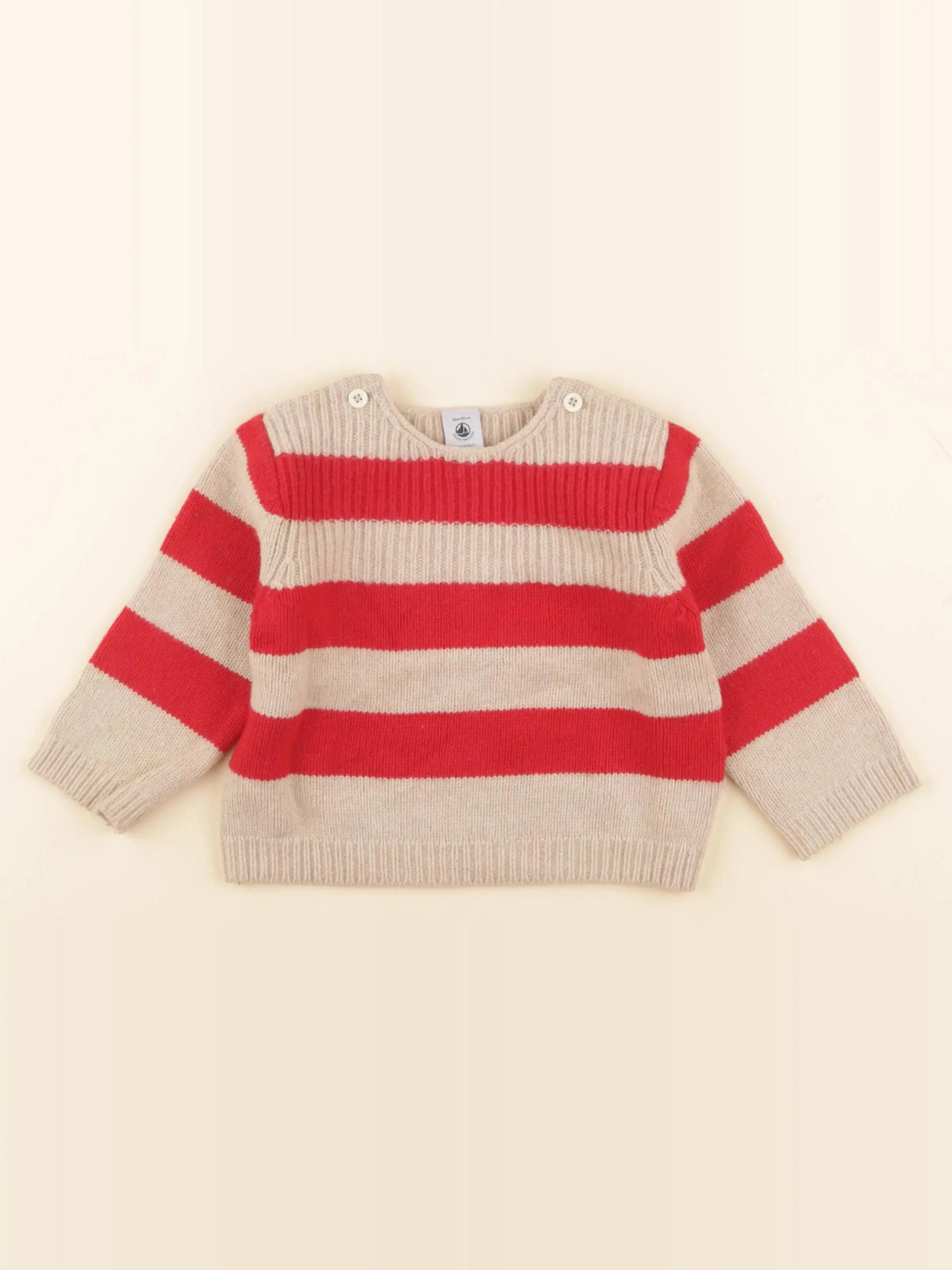 Petit Bateau - pull beige, rouge - 18 mois