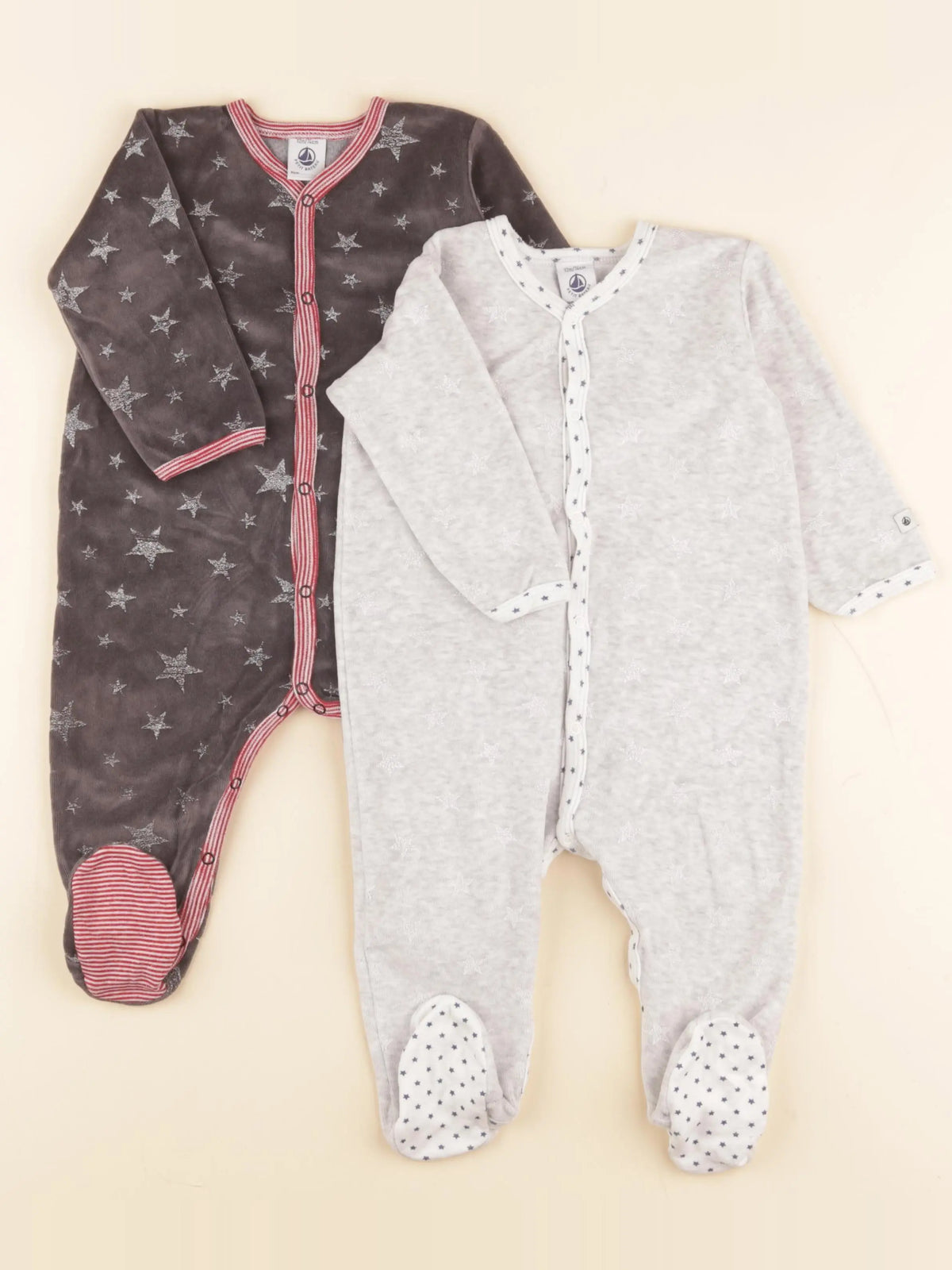 Petit Bateau - lot de 2 pyjamas velours gris - 12 mois