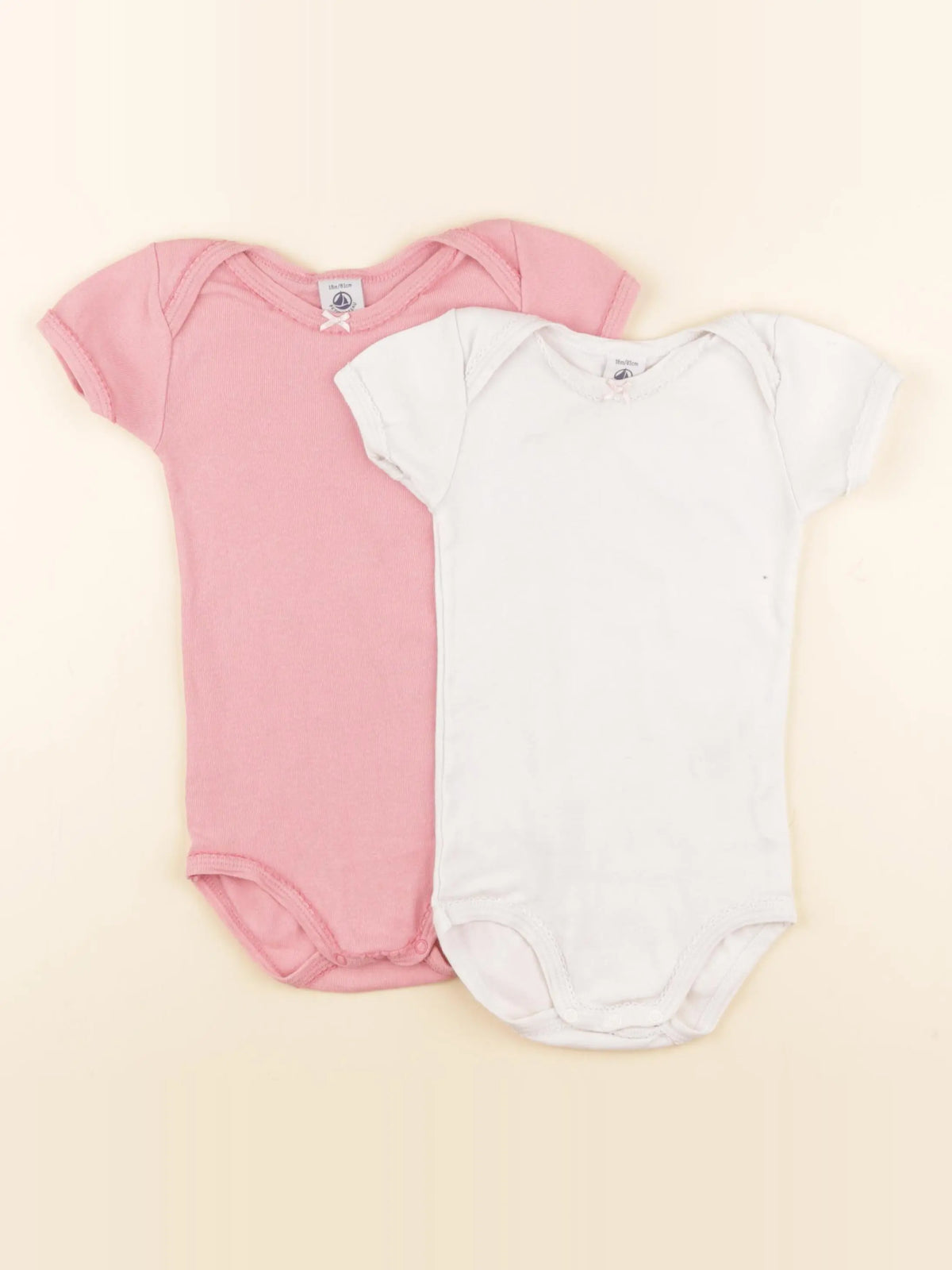 Petit Bateau - lot de 2 bodies en coton blanc, rose - 18 mois