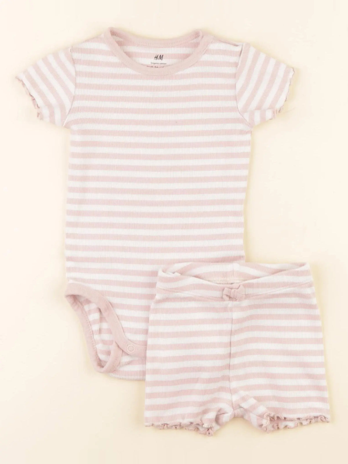 H&M - ensemble blanc, rose - 9 mois
