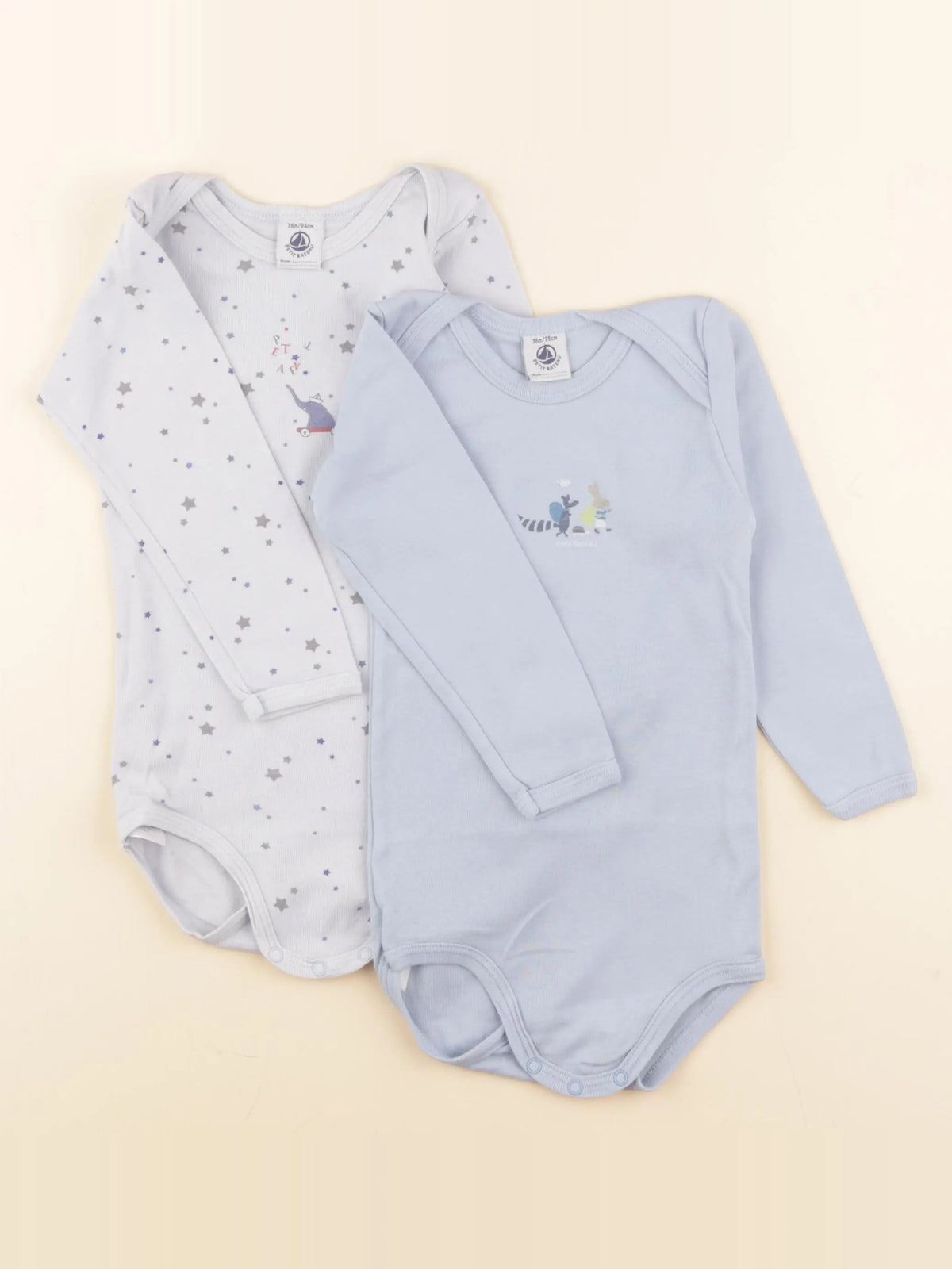 Petit Bateau - lot de 2 bodies en coton bleu - 36 mois
