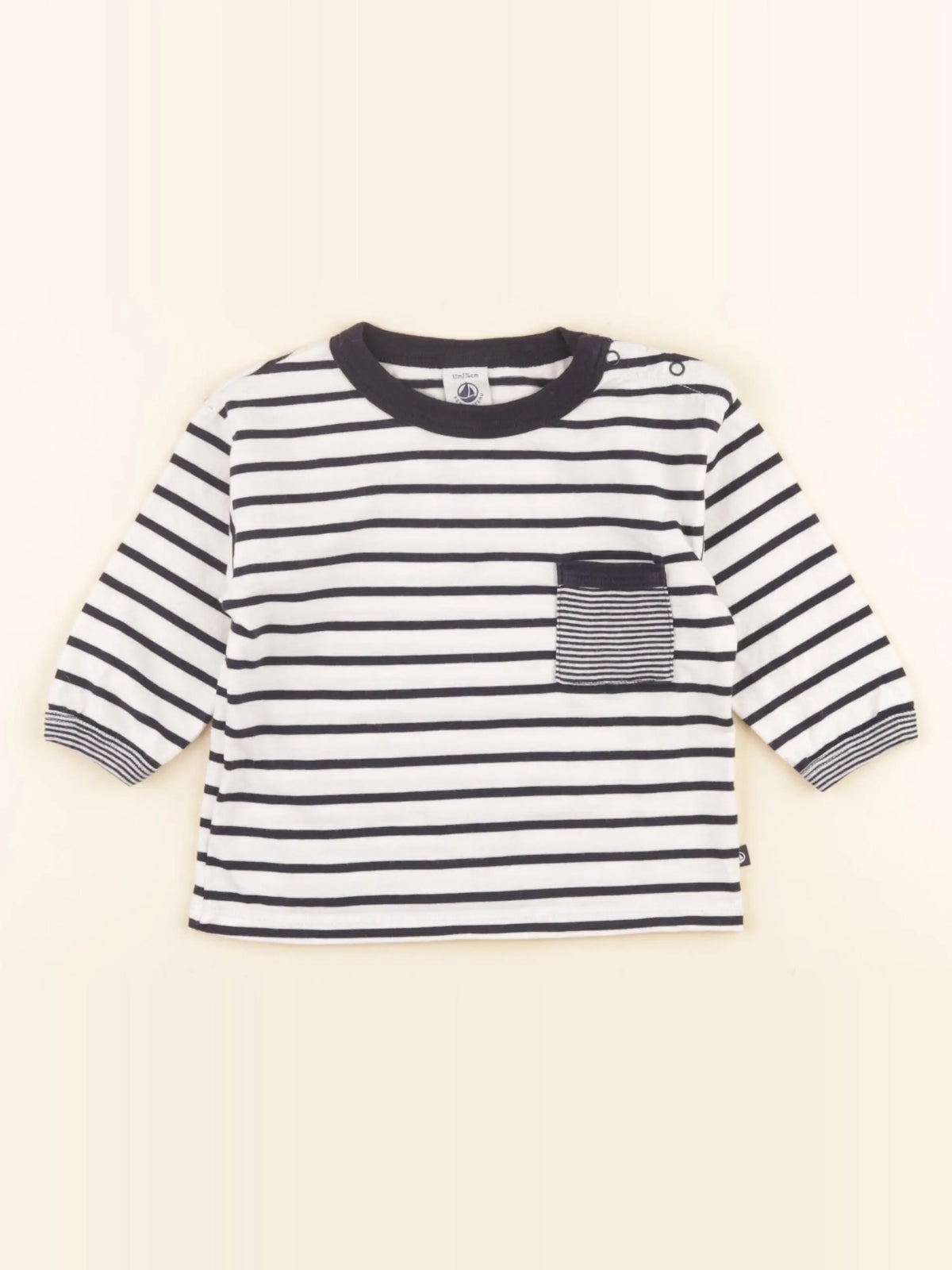 Petit Bateau - tee-shirt blanc, bleu - 12 mois