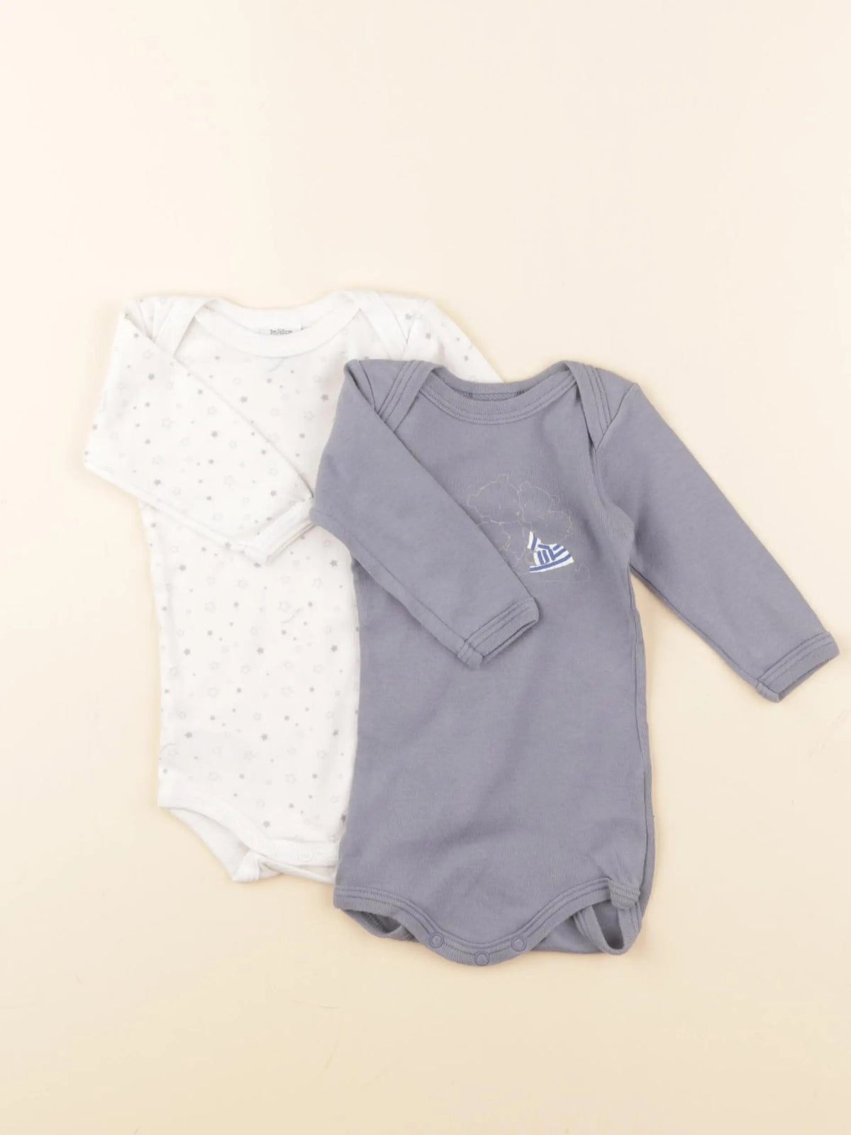 Petit Bateau - lot de 2 bodies en coton gris, blanc - 3 mois