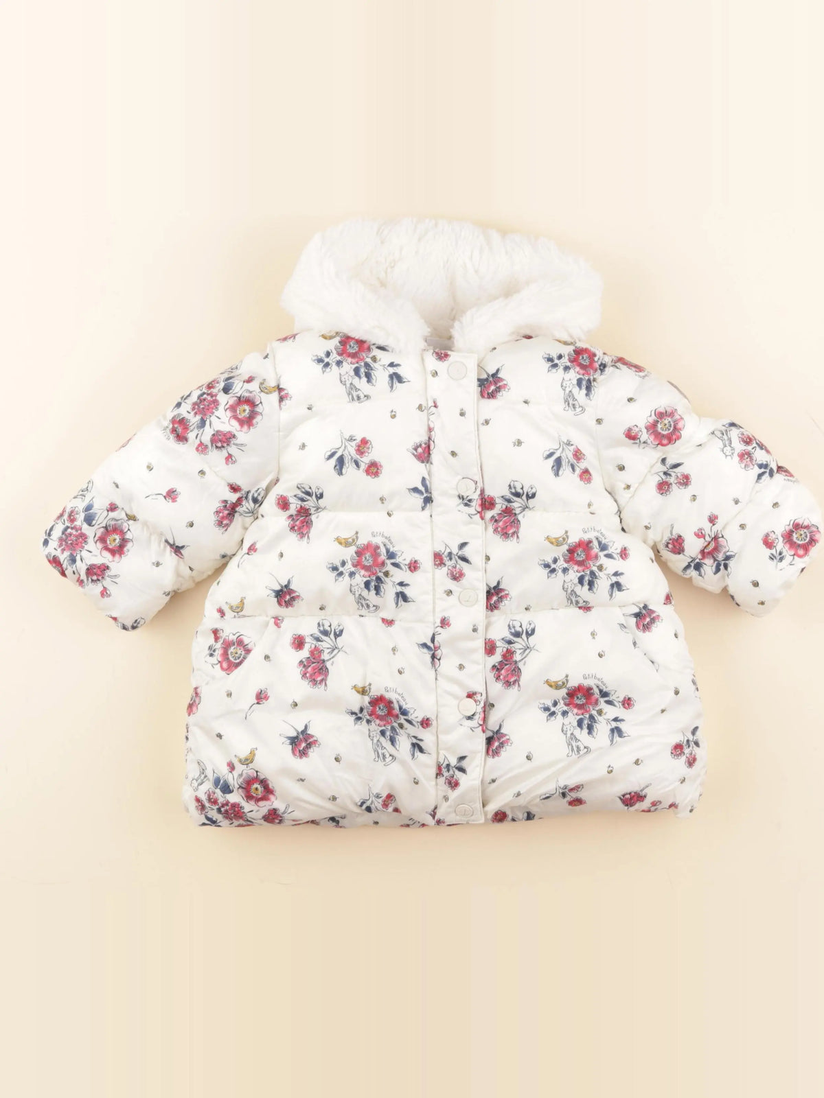 Petit Bateau - doudoune blanc, rose - 12 mois
