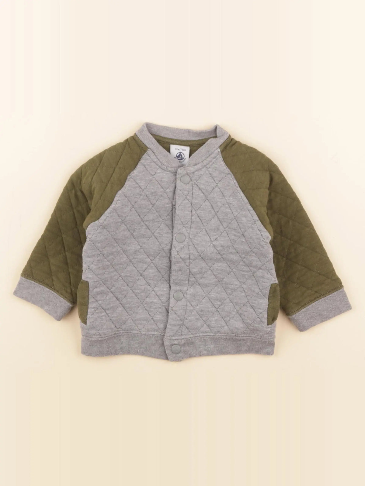 Petit Bateau - sweat gris, vert - 12 mois