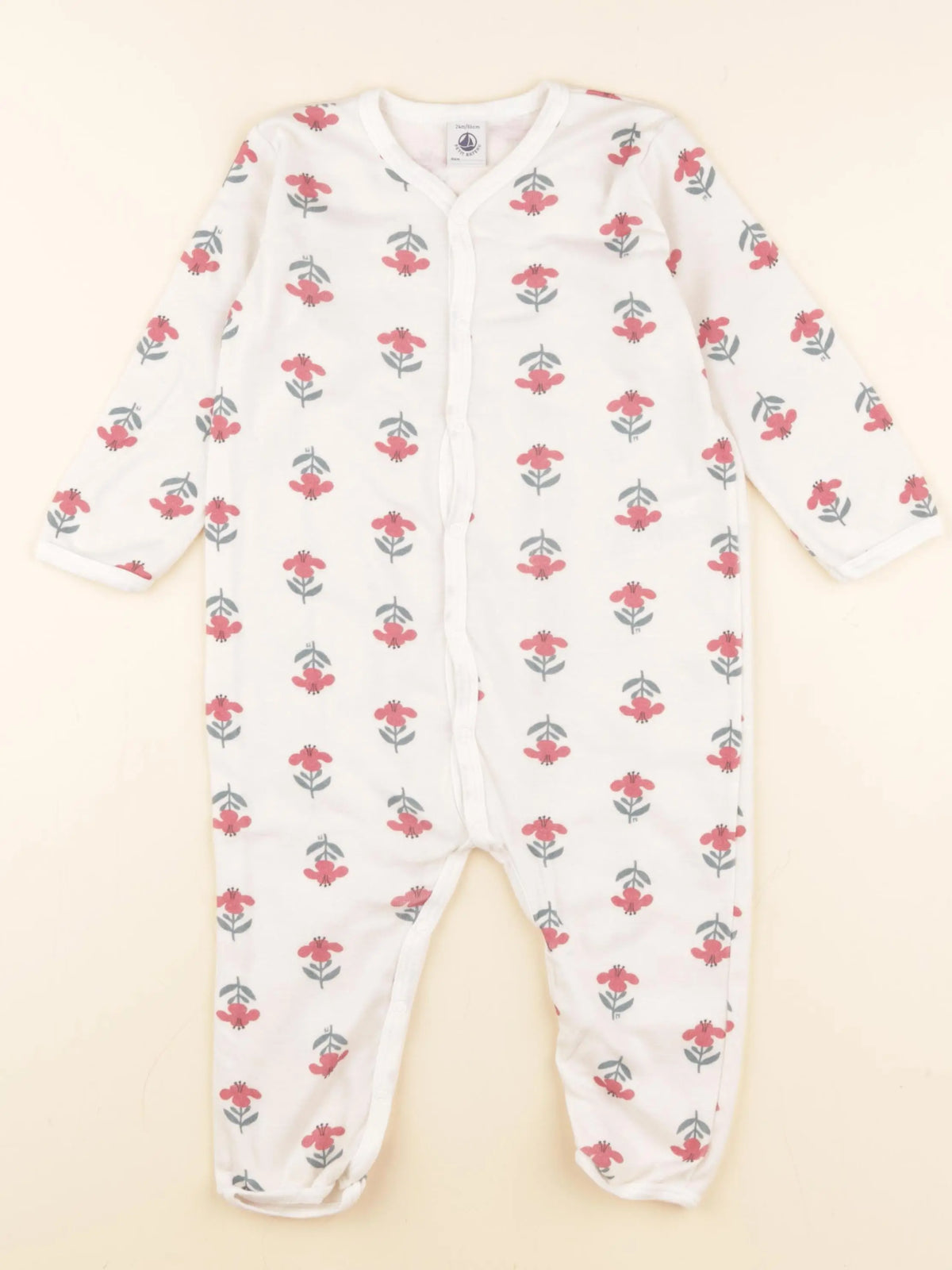Petit Bateau - pyjama coton beige, rouge - 24 mois