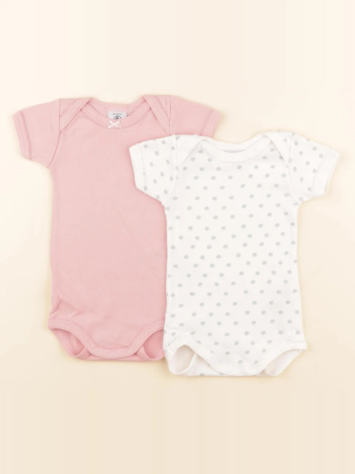 Petit Bateau - lot de 2 bodies en coton blanc, rose - 3 mois