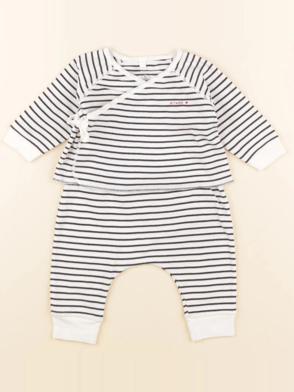 Petit Bateau - ensemble blanc, bleu - 3 mois