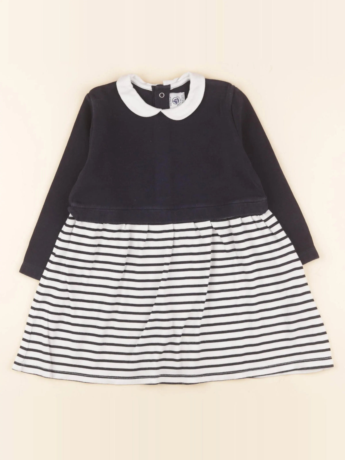Petit Bateau - robe blanc, bleu - 2 ans