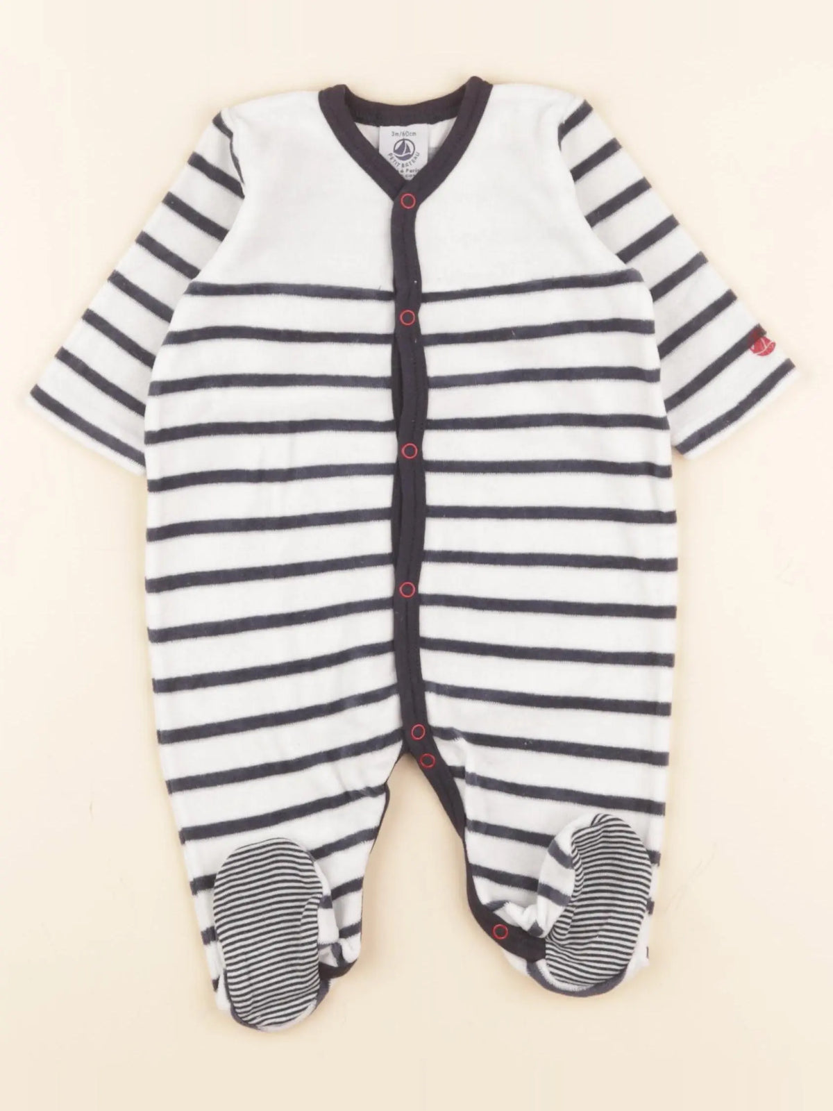 Petit Bateau - pyjama velours bleu, blanc - 3 mois