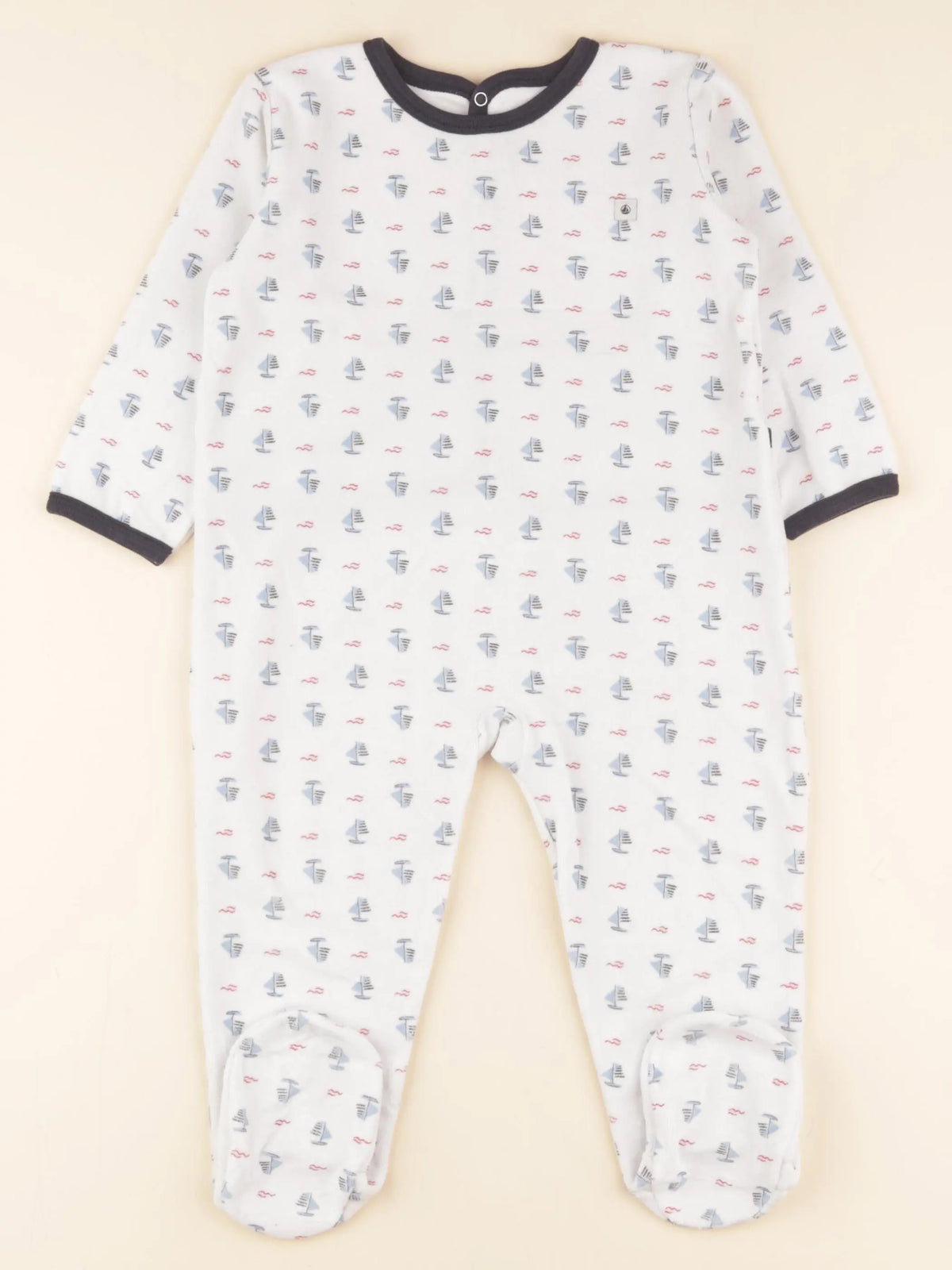 Petit Bateau - pyjama velours blanc, bleu - 24 mois