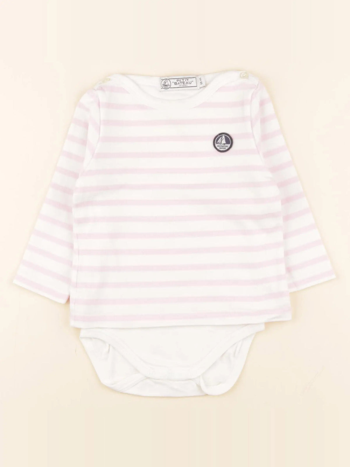 Petit Bateau - body tee-shirt blanc, rose - 18 mois
