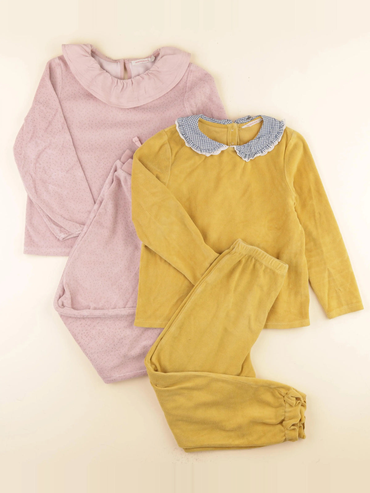 Monoprix - lot de 2 pyjamas velours jaune, rose - 8 ans