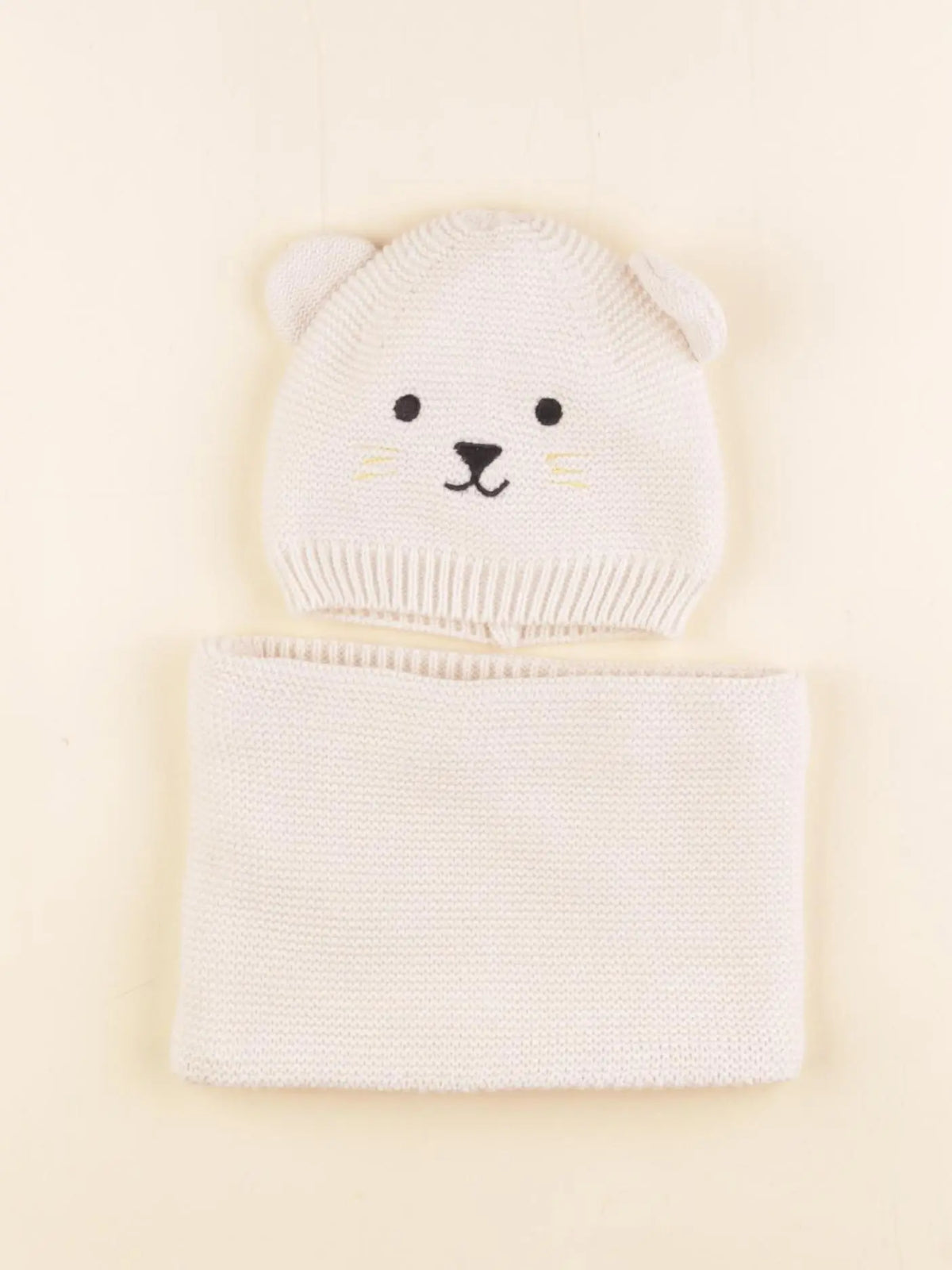 Boutchou - ensemble bonnet/tour de cou beige - 6/12 mois