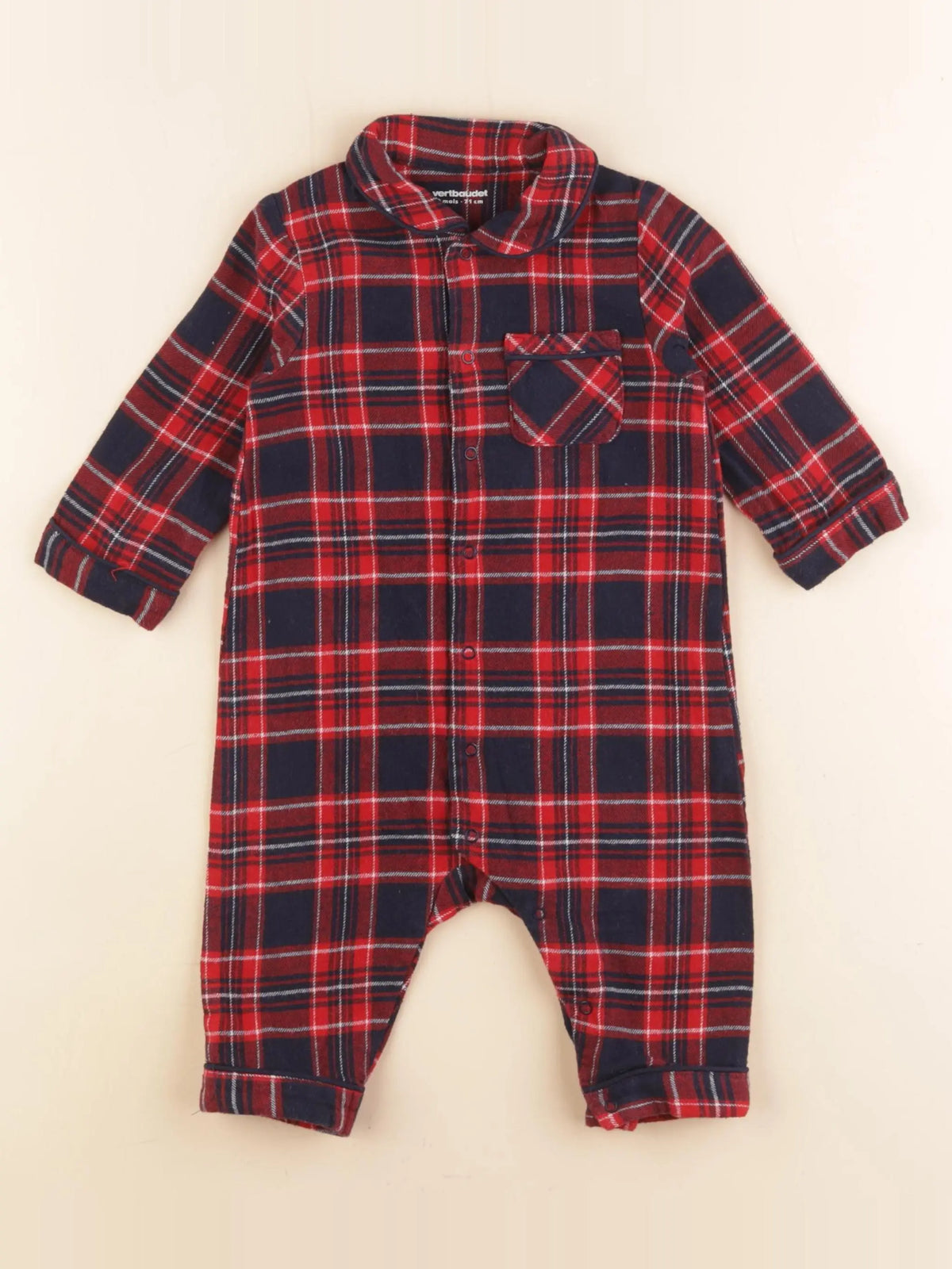 Vertbaudet - pyjama coton bleu, rouge - 9 mois