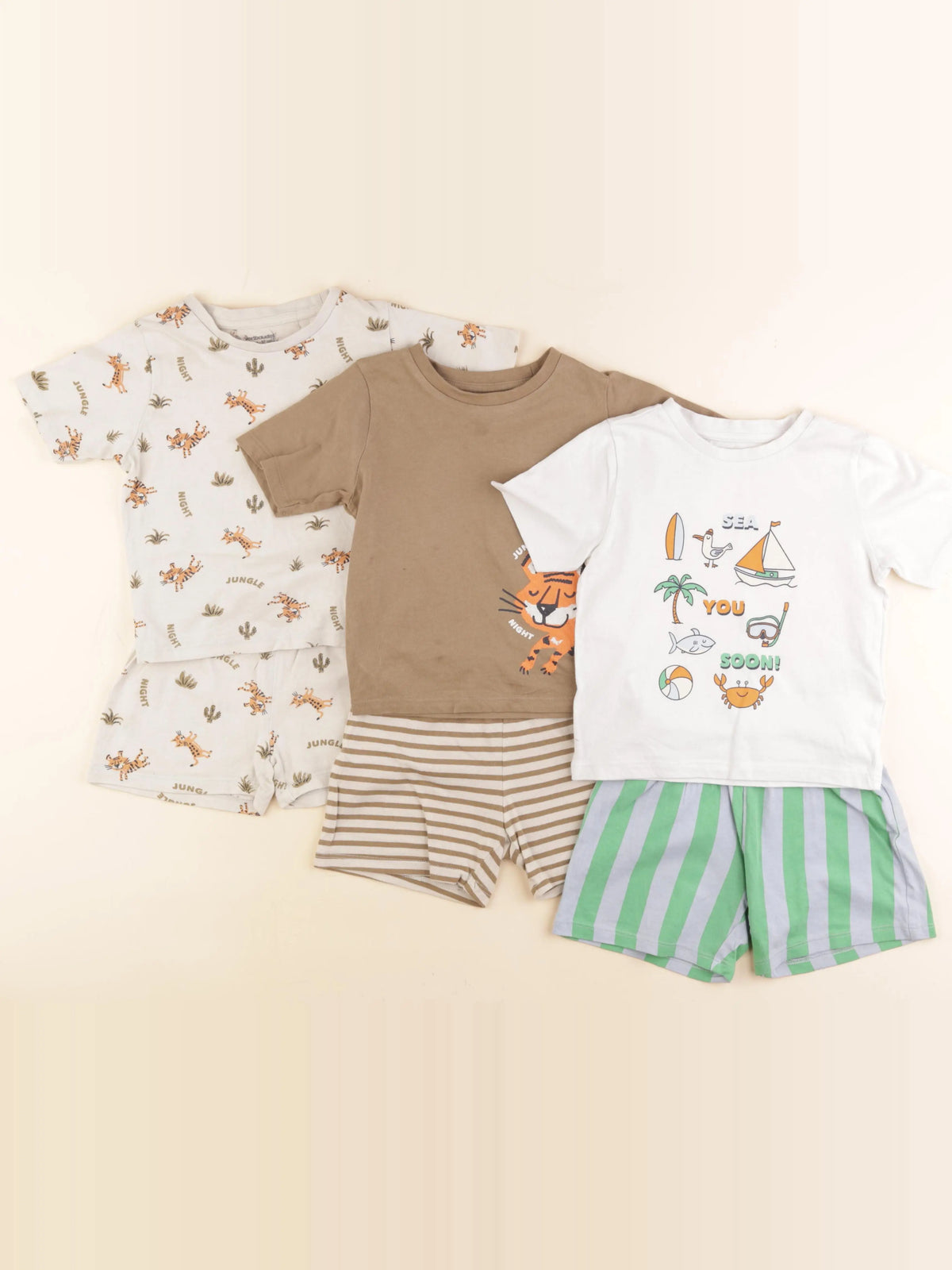 Vertbaudet - lot de 3 pyjamas coton marron, vert - 3 ans