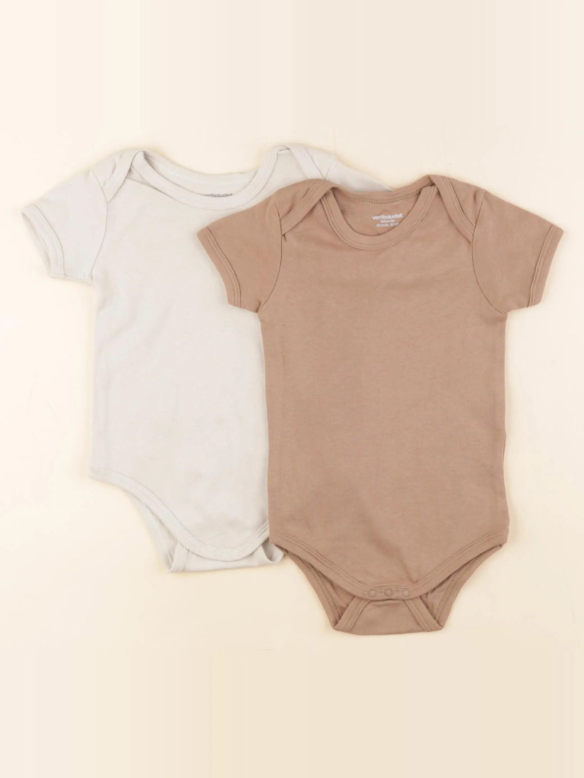 Vertbaudet - lot de 2 bodies en coton beige, marron - 18 mois