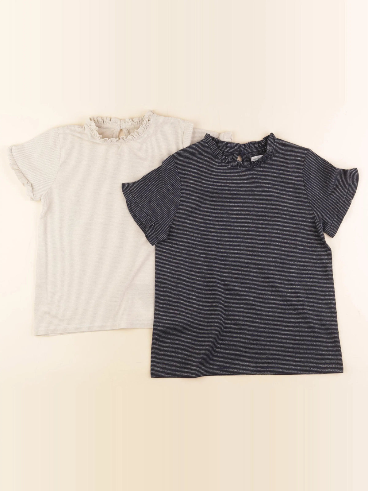 Vertbaudet - lot de 2 tee-shirts bleu, beige - 8 ans