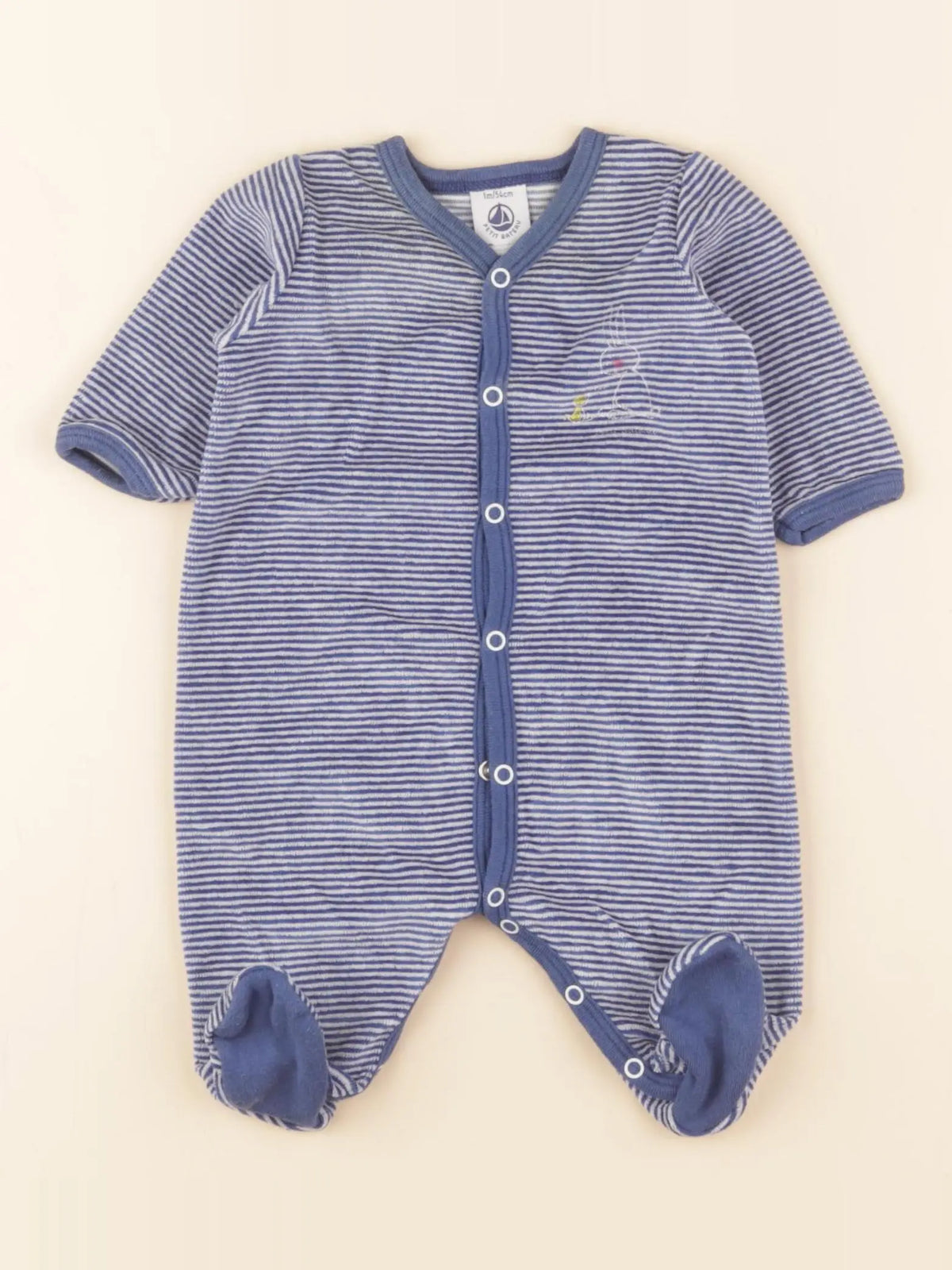 Petit Bateau - pyjama velours bleu - 1 mois
