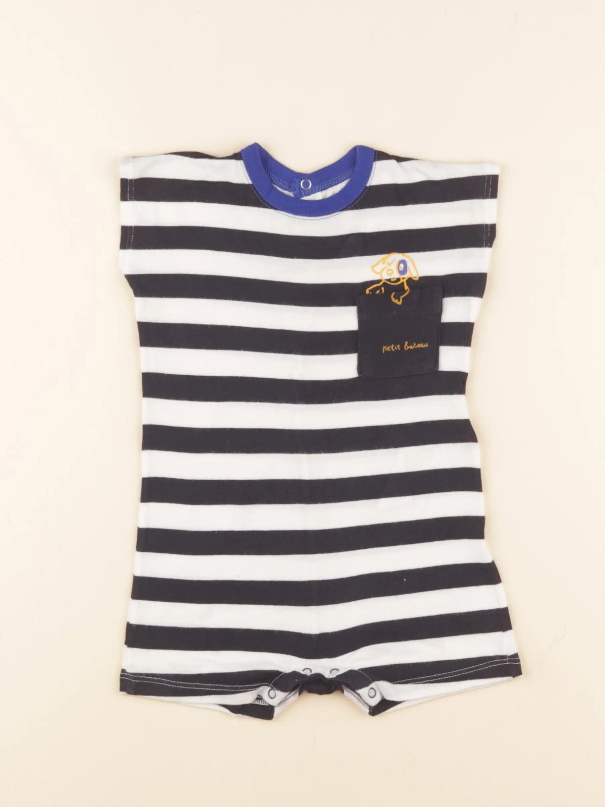 Petit Bateau - pyjama coton blanc, bleu - 6 mois