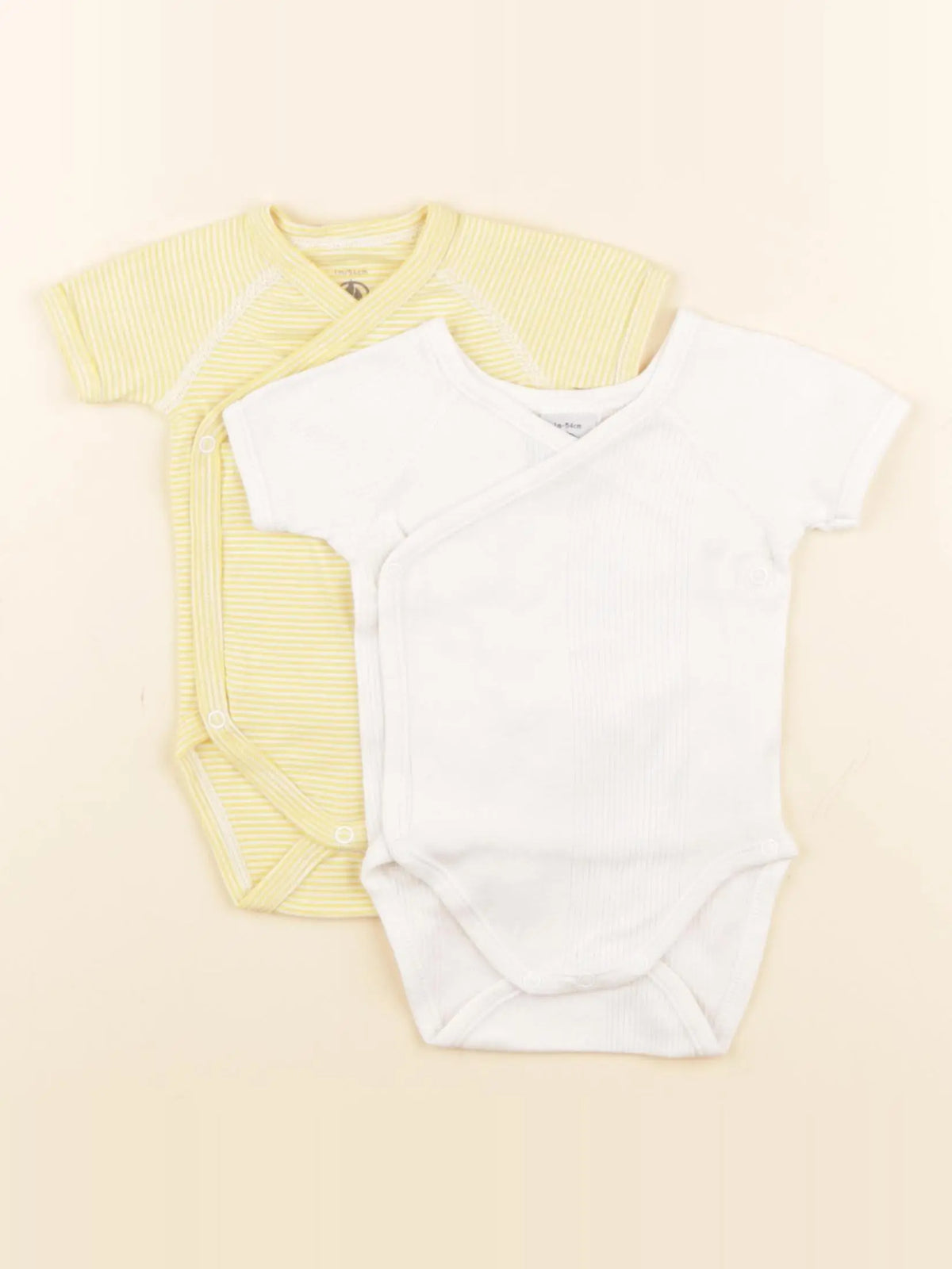 Petit Bateau - lot de 2 bodies en coton blanc, jaune - 1 mois