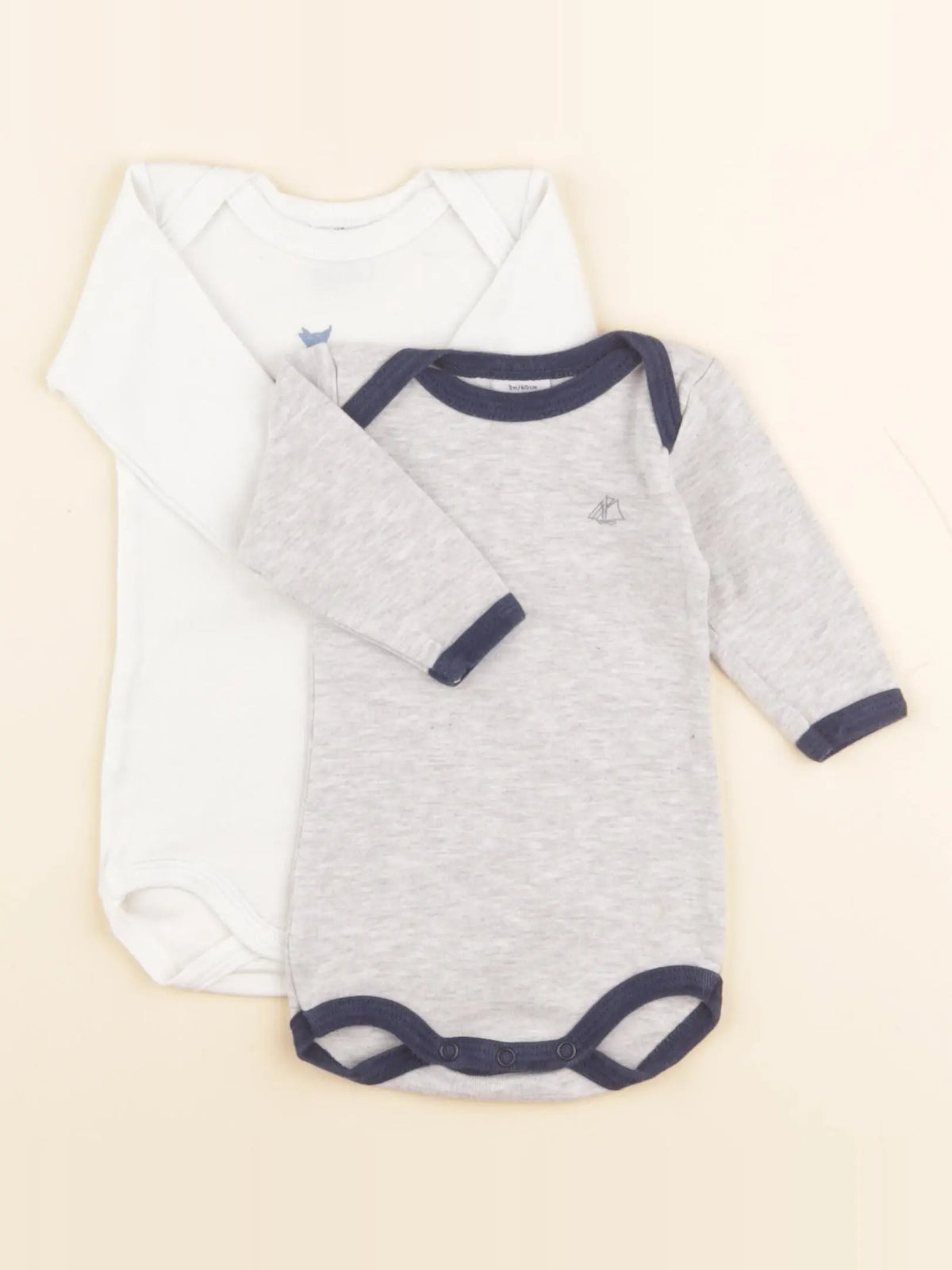 Petit Bateau - lot de 2 bodies en coton blanc, gris - 3 mois