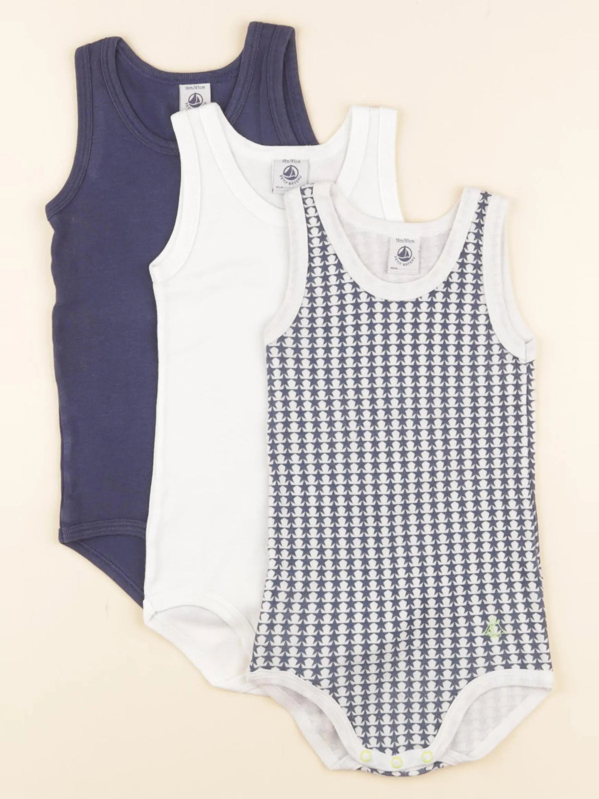 Petit Bateau - lot de 3 bodies en coton multicolore - 18 mois