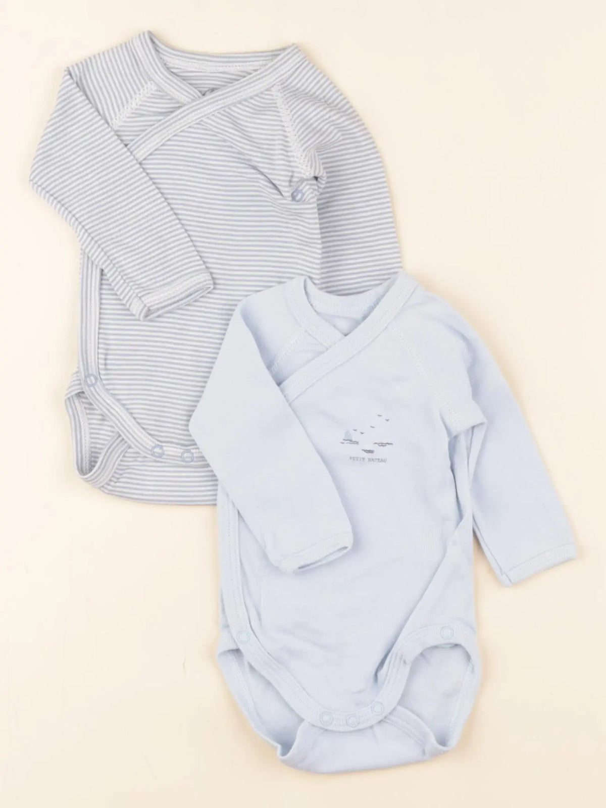 Petit Bateau - lot de 2 bodies en coton bleu - 1 mois