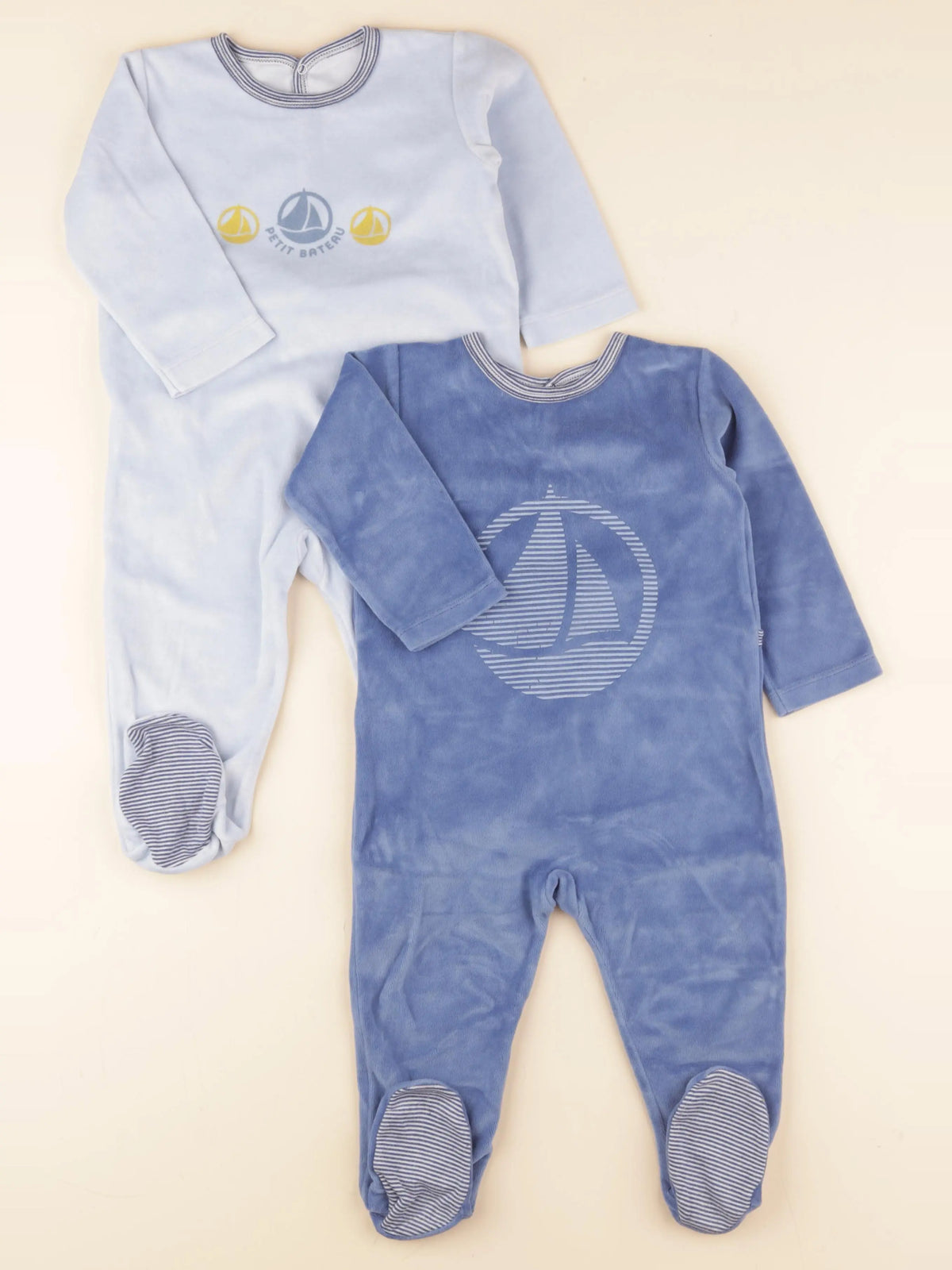 Petit Bateau - lot de 2 pyjamas velours bleu - 18 mois