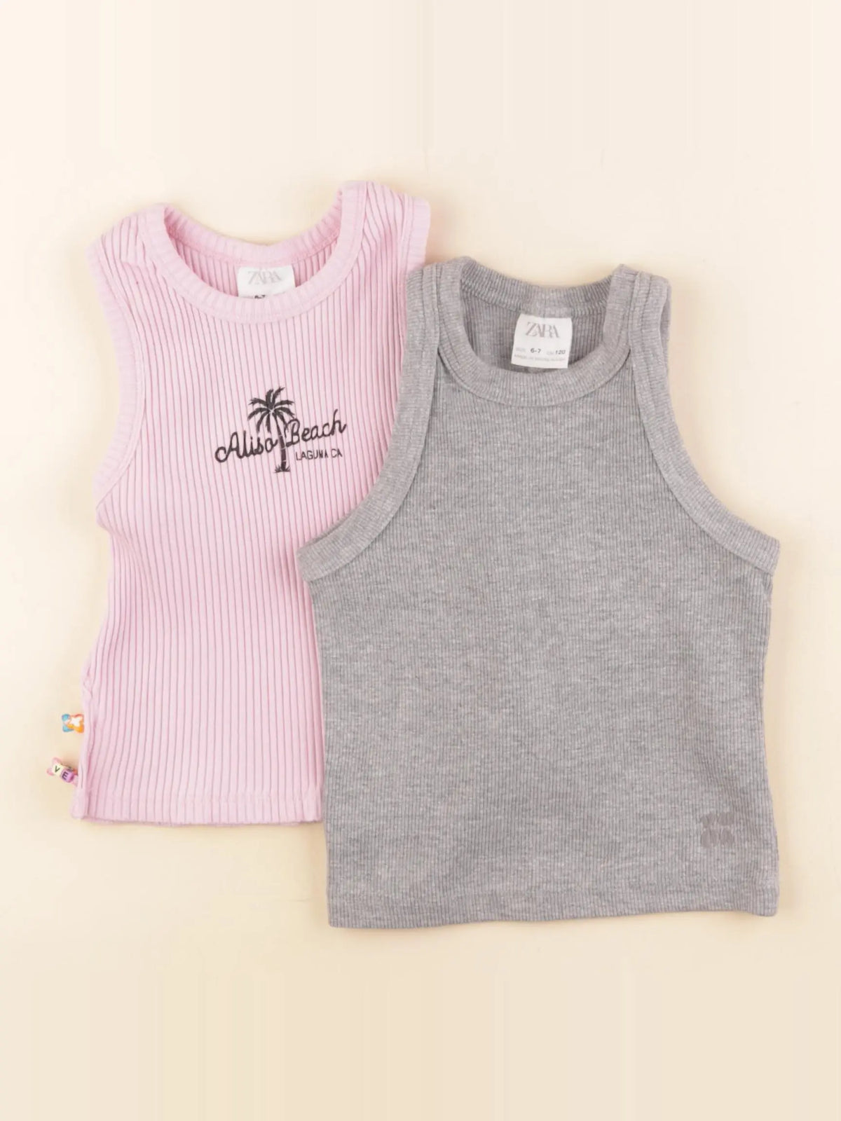 Zara - lot de 2 débardeurs gris, rose - 6/7 ans