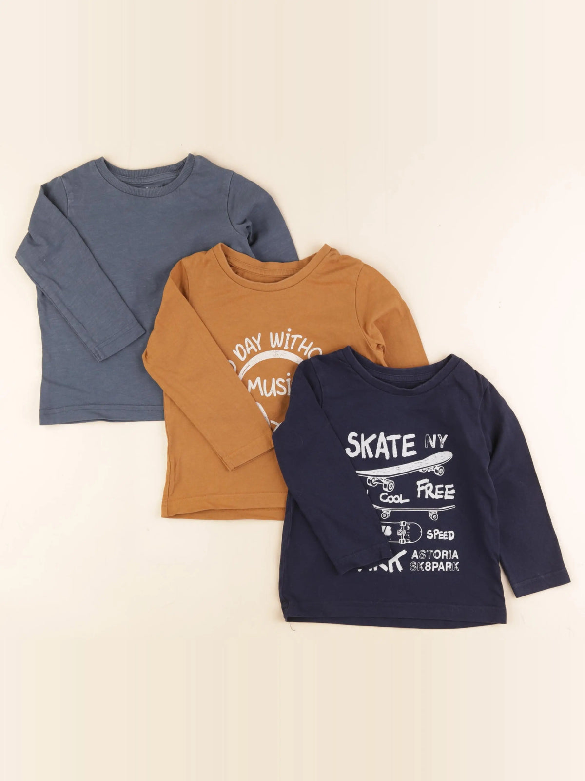 Vertbaudet - lot de 3 tee-shirts bleu, marron - 2 ans