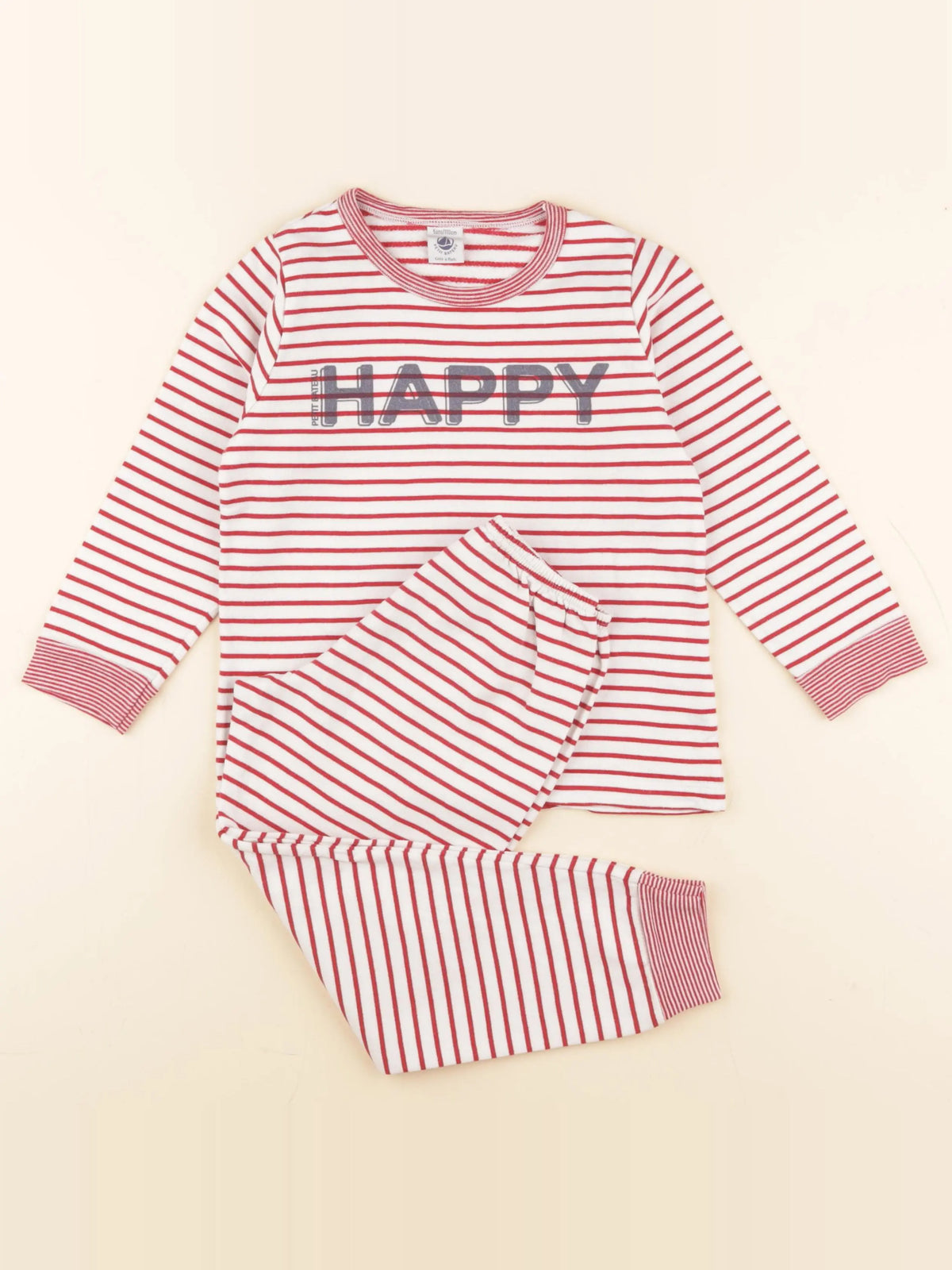 Petit Bateau - pyjama coton blanc, rouge - 5 ans