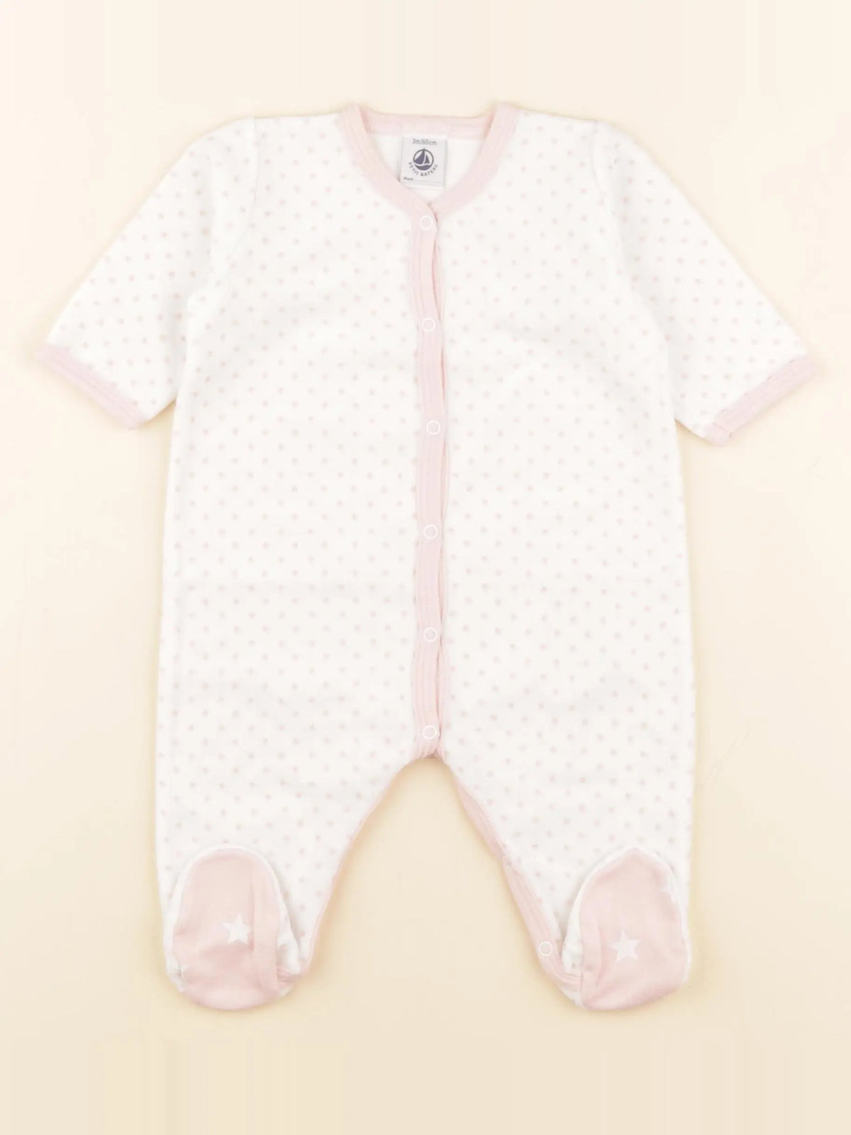 Petit Bateau - pyjama velours blanc, rose - 3 mois