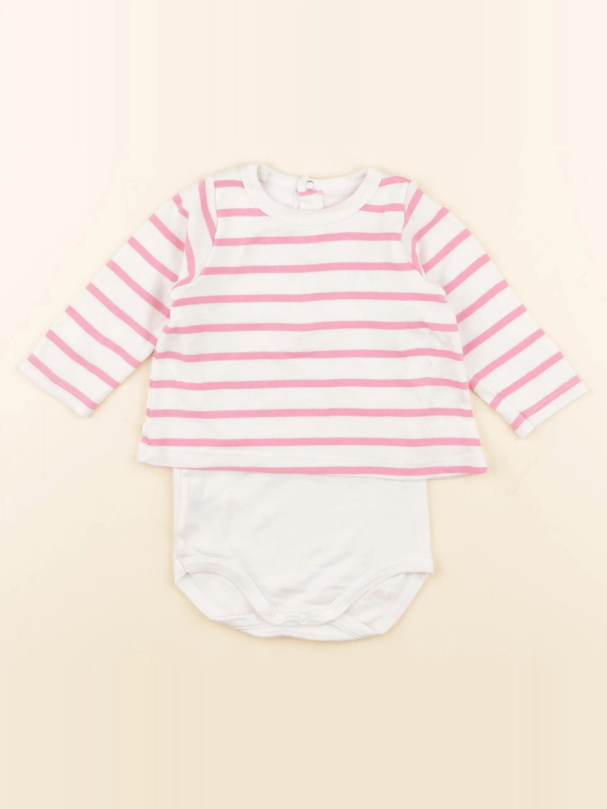 Petit Bateau - body tee-shirt blanc, rose - 6 mois